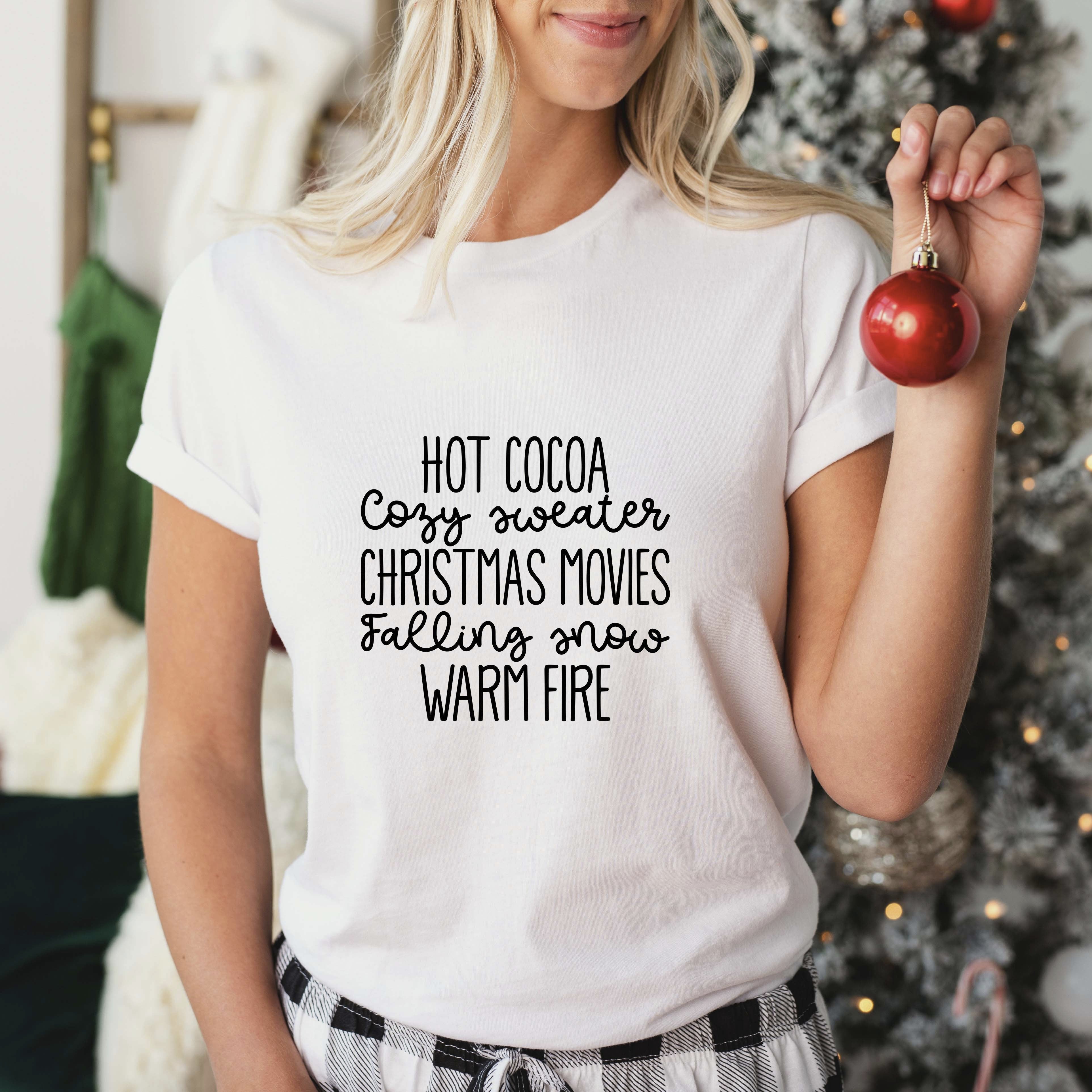 Hot Cocoa Christmas Movies Warm Fire - Christmas Unisex Crewneck T-Shirt Sweatshirt Hoodie