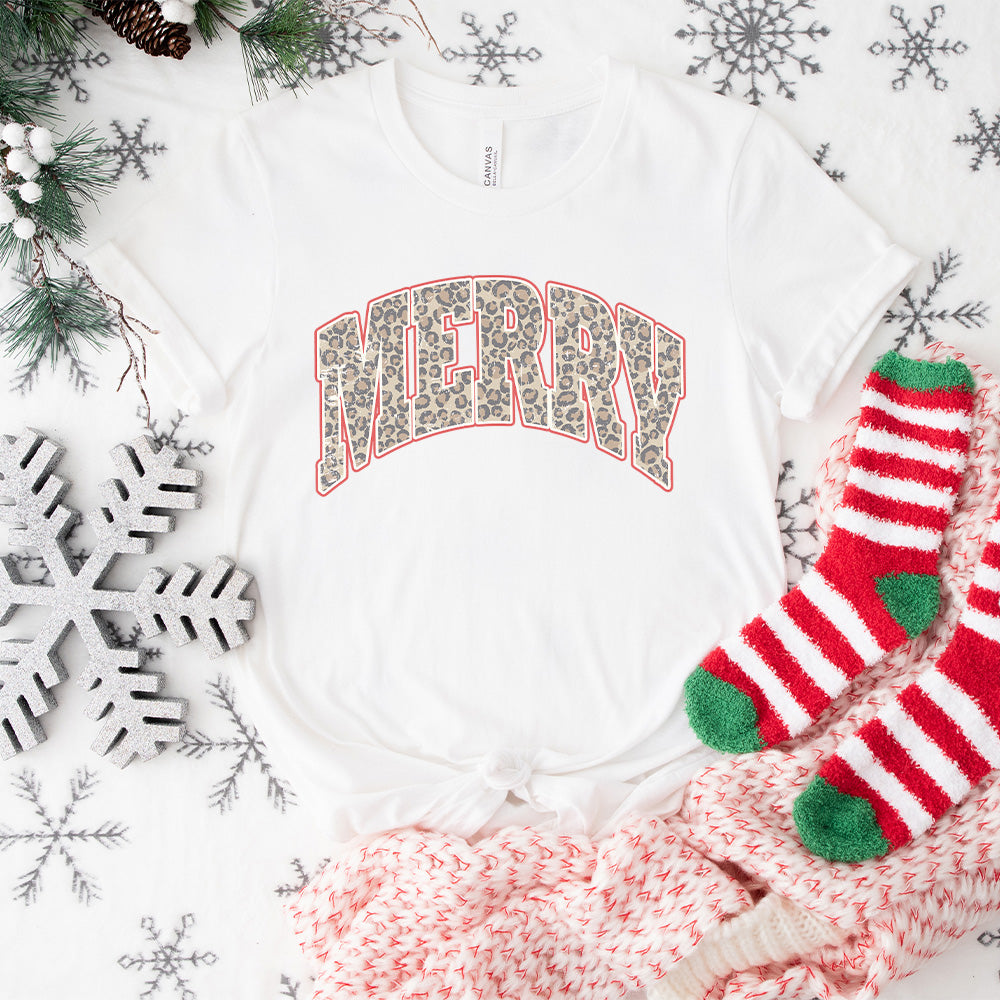 Merry Leopard Design - Christmas Unisex Crewneck T-Shirt Sweatshirt Hoodie