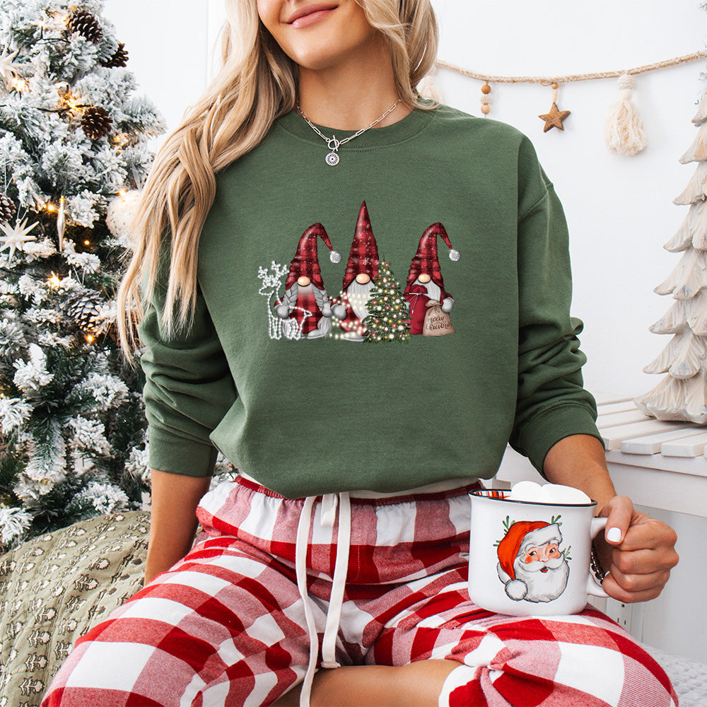 Merry Christmas Plaid Gnomes Design - Christmas Unisex Crewneck T-Shirt Sweatshirt Hoodie