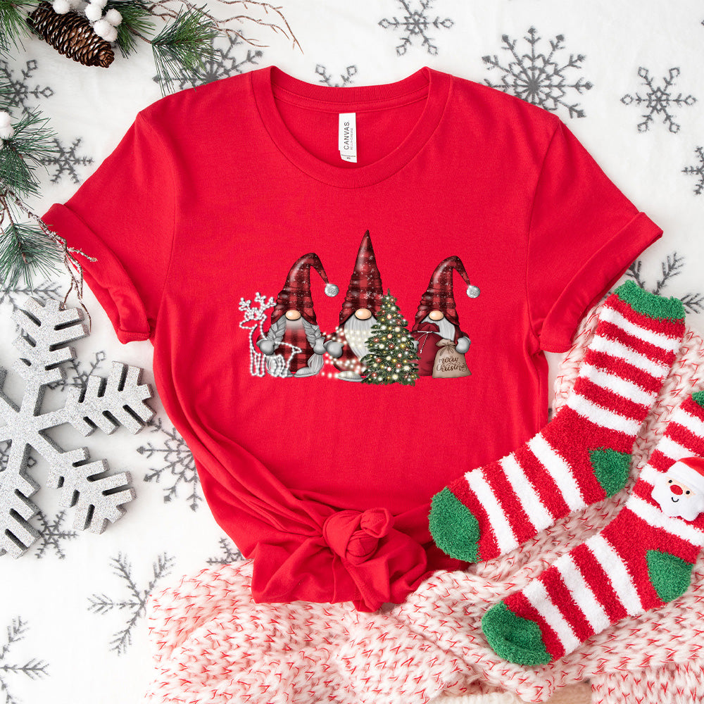 Merry Christmas Plaid Gnomes Design - Christmas Unisex Crewneck T-Shirt Sweatshirt Hoodie