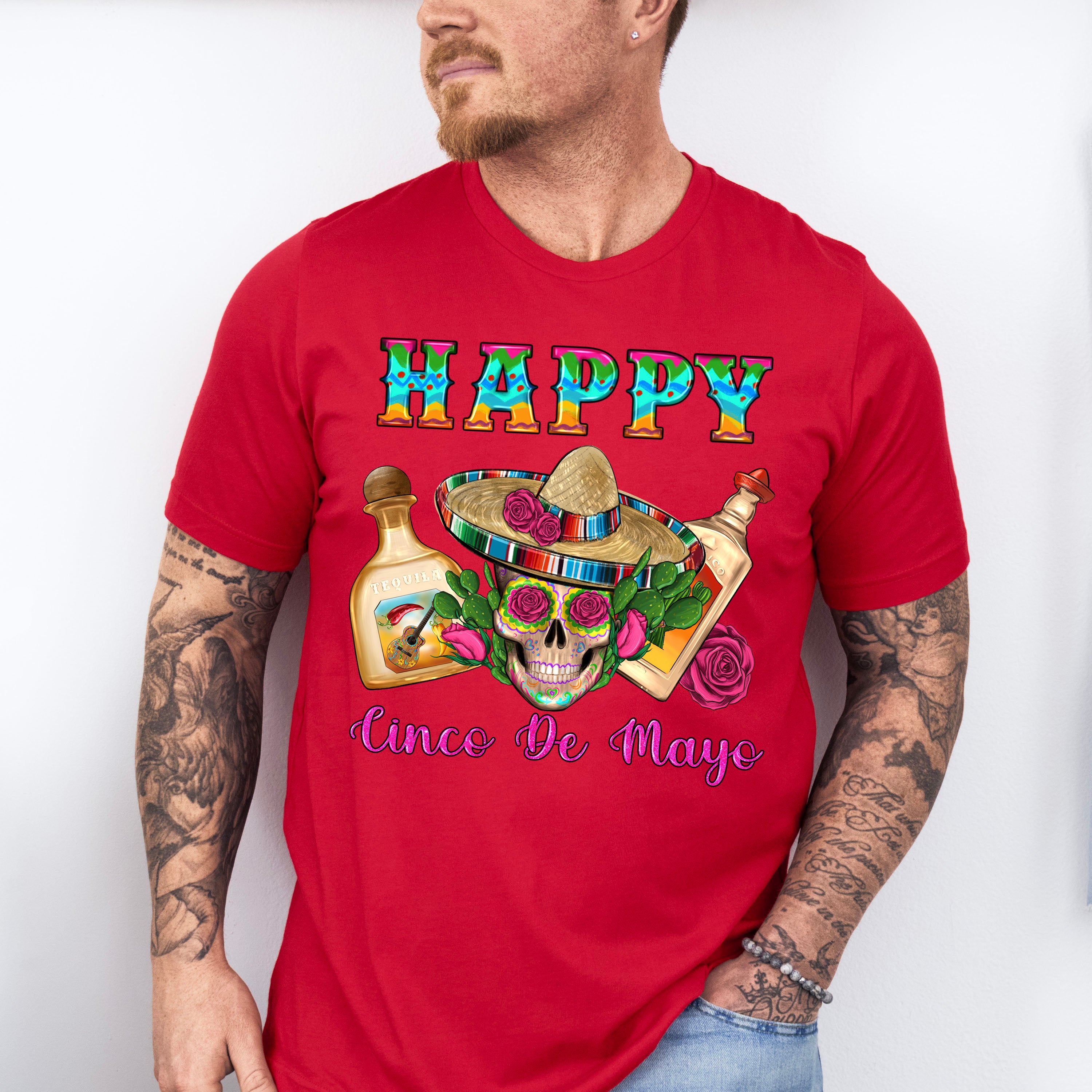 Happy Mexican Skull Cinco De Mayo Unisex Crewneck T-Shirt Sweatshirt Hoodie
