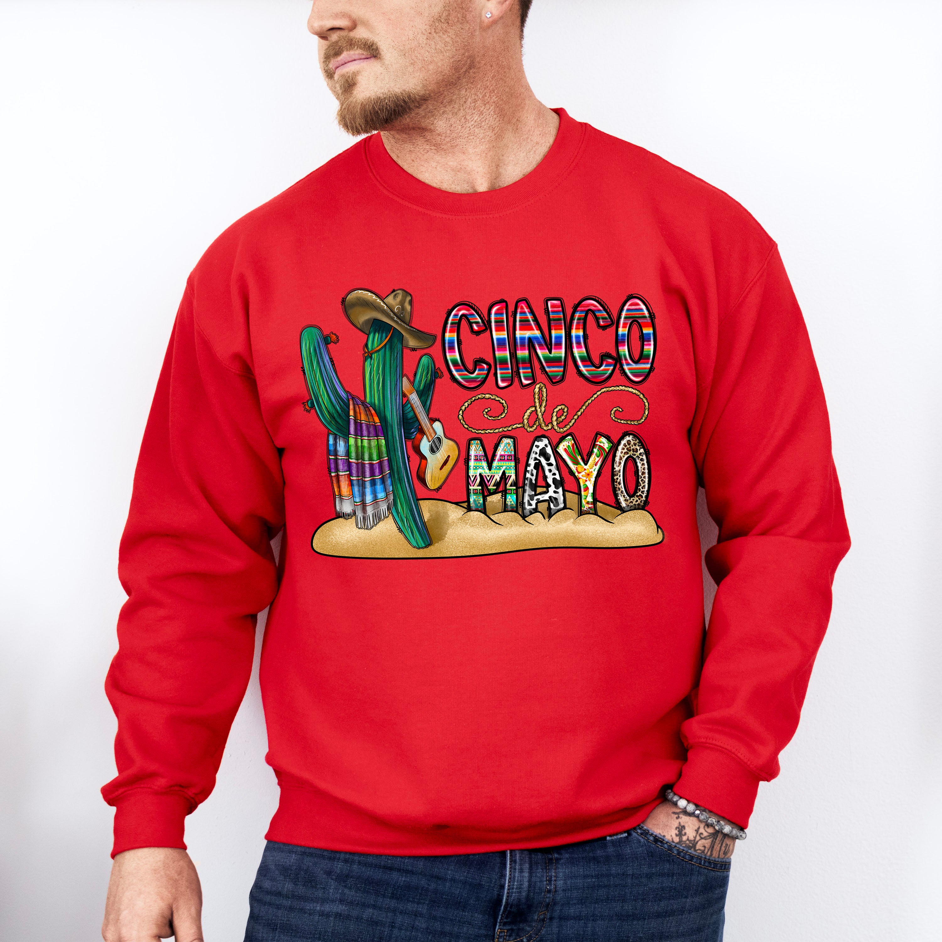 Cactus And Guitar Cinco De Mayo Unisex Crewneck T-Shirt Sweatshirt Hoodie