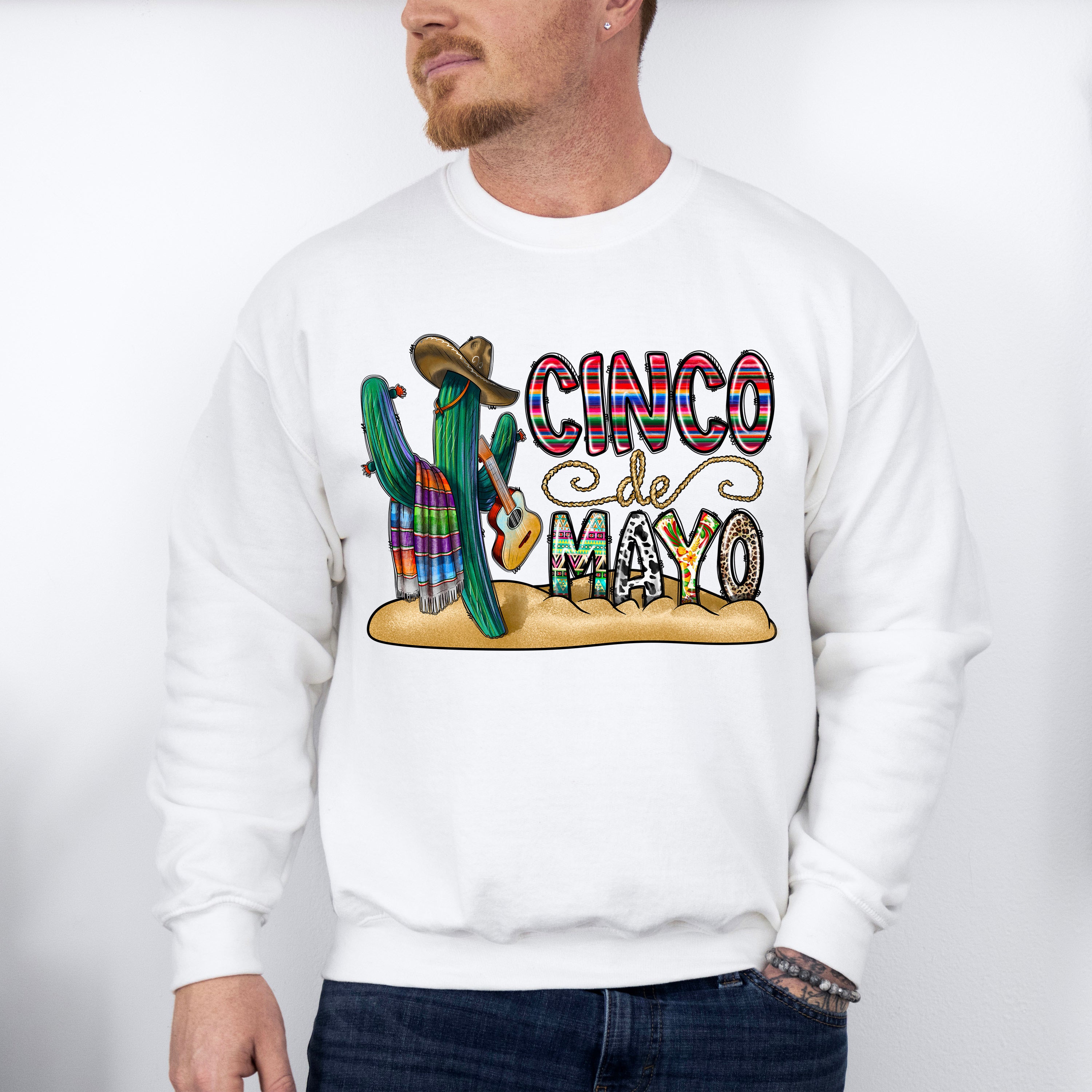 Cactus And Guitar Cinco De Mayo Unisex Crewneck T-Shirt Sweatshirt Hoodie
