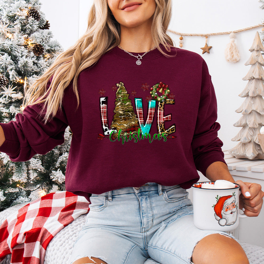 LOVE Christmas Tree Design - Christmas Unisex Crewneck T-Shirt Sweatshirt Hoodie