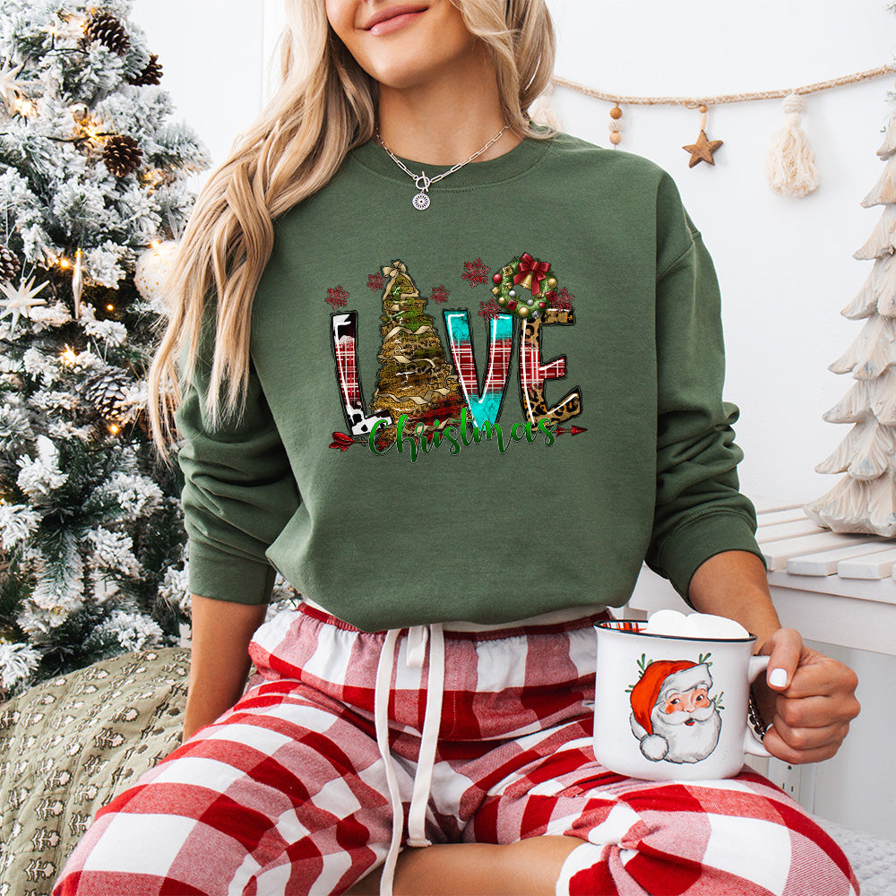 LOVE Christmas Tree Design - Christmas Unisex Crewneck T-Shirt Sweatshirt Hoodie