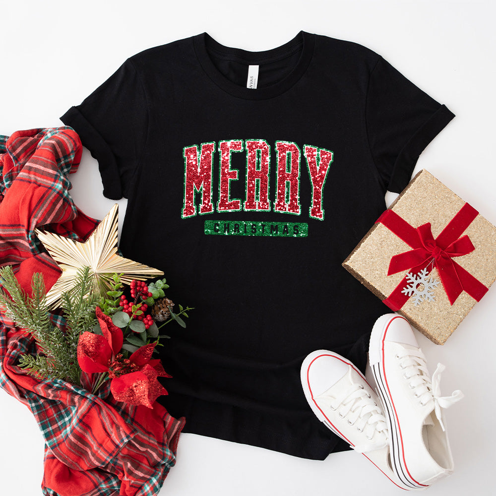 Red Merry Christmas Design - Christmas Unisex Crewneck T-Shirt Sweatshirt Hoodie
