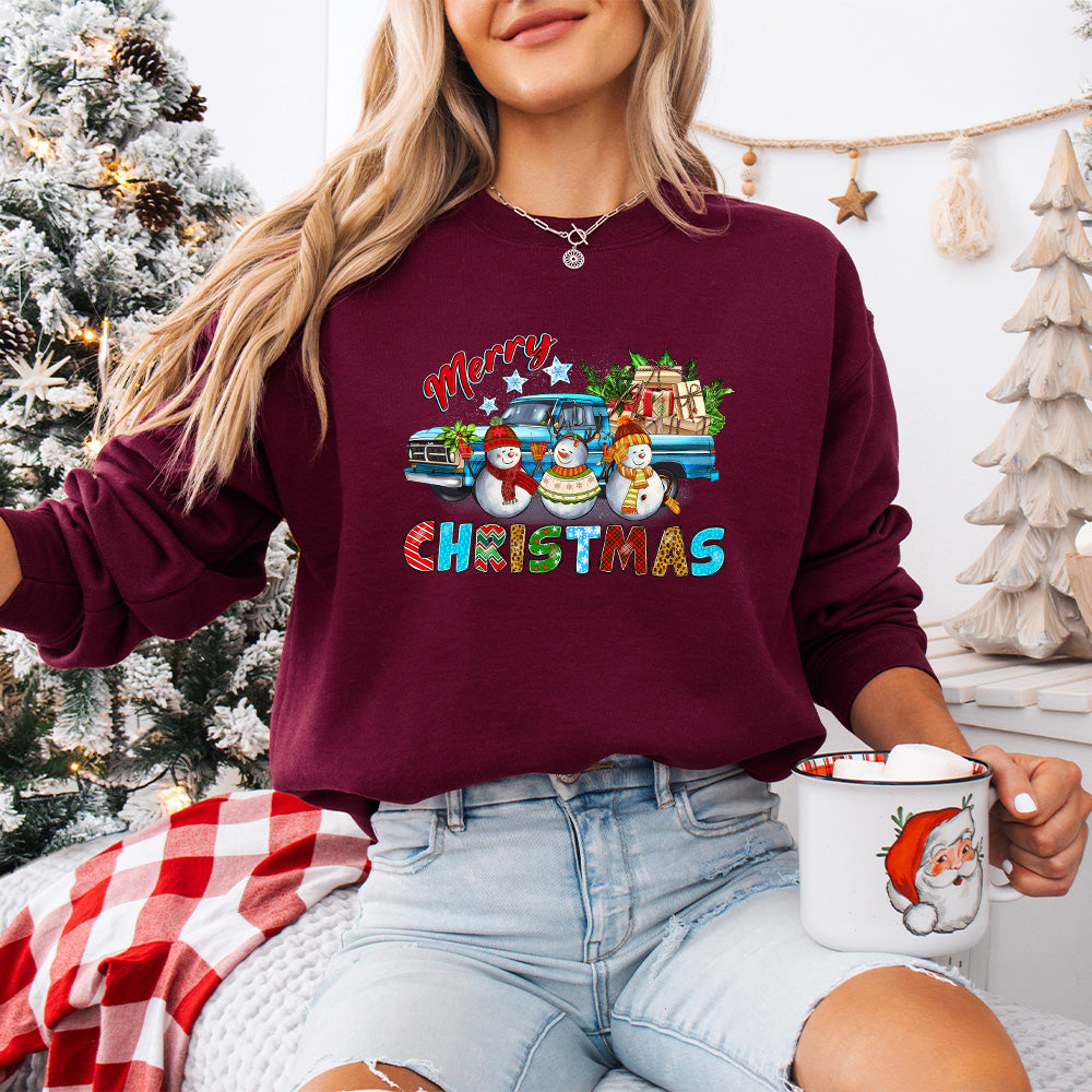 Snowman Merry Christmas Design - Christmas Unisex Crewneck T-Shirt Sweatshirt Hoodie