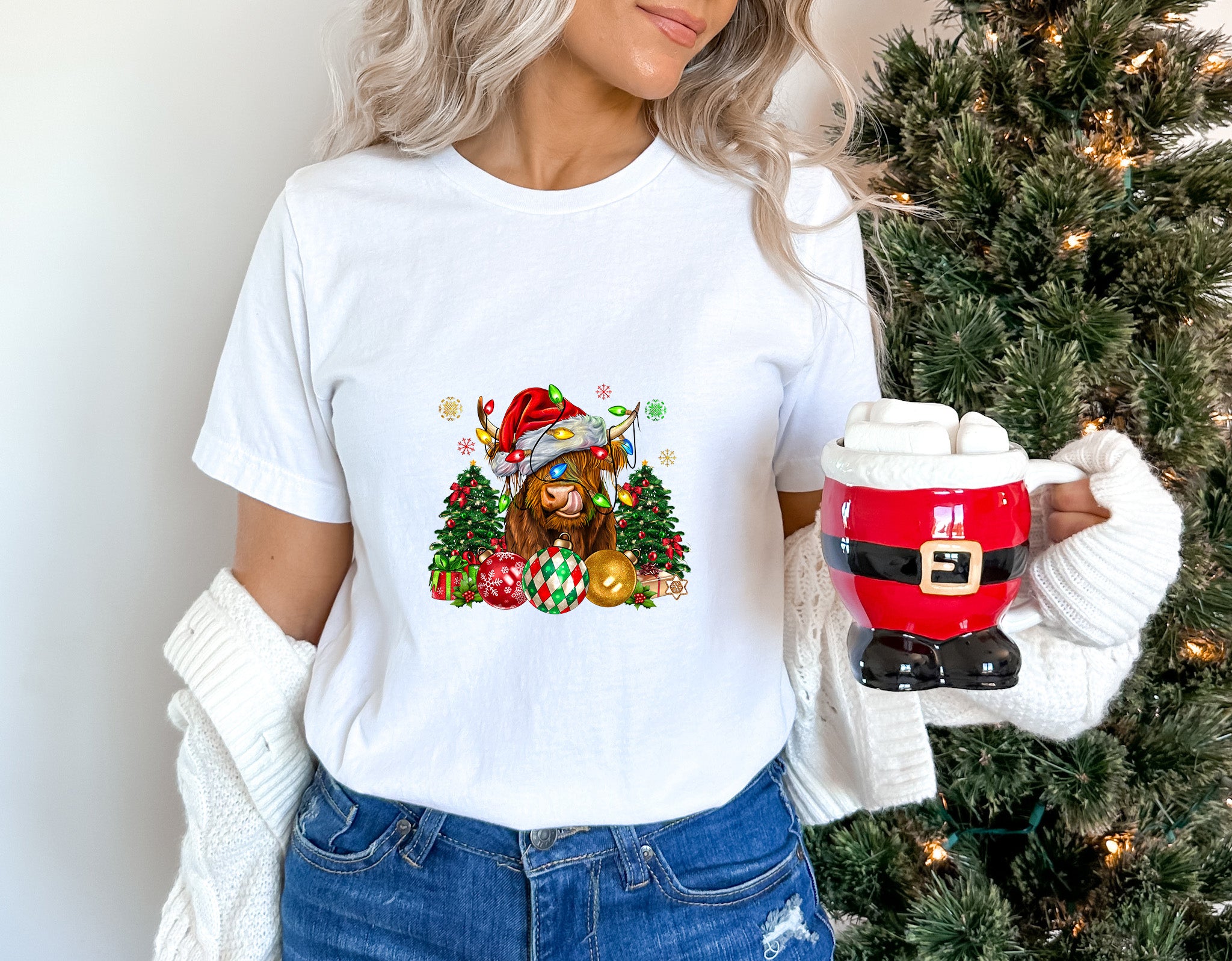 Christmas Tree Cattle Design - Christmas Unisex Crewneck T-Shirt Sweatshirt Hoodie