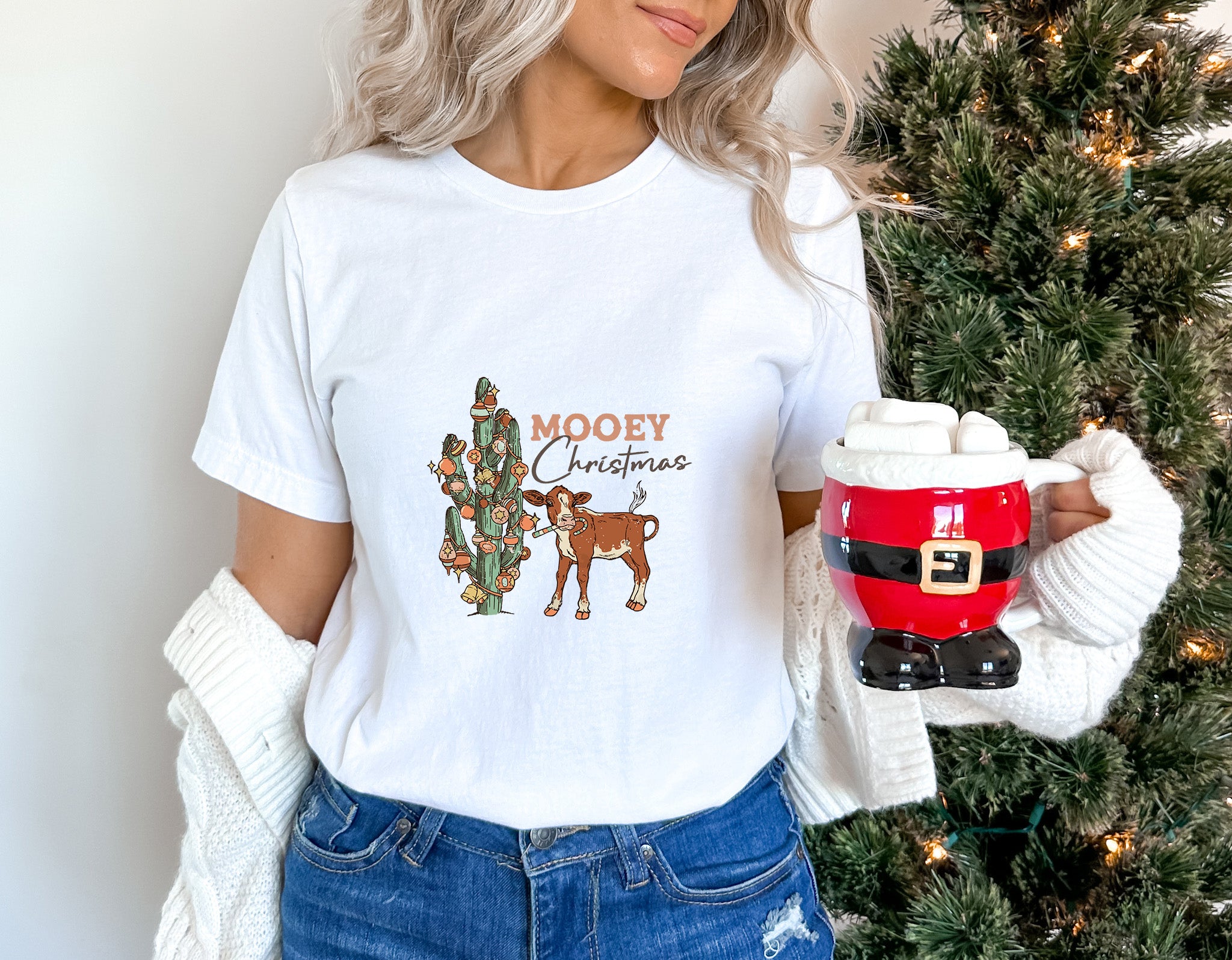 Mooey Christmas Cactus Design - Christmas Unisex Crewneck T-Shirt Sweatshirt Hoodie