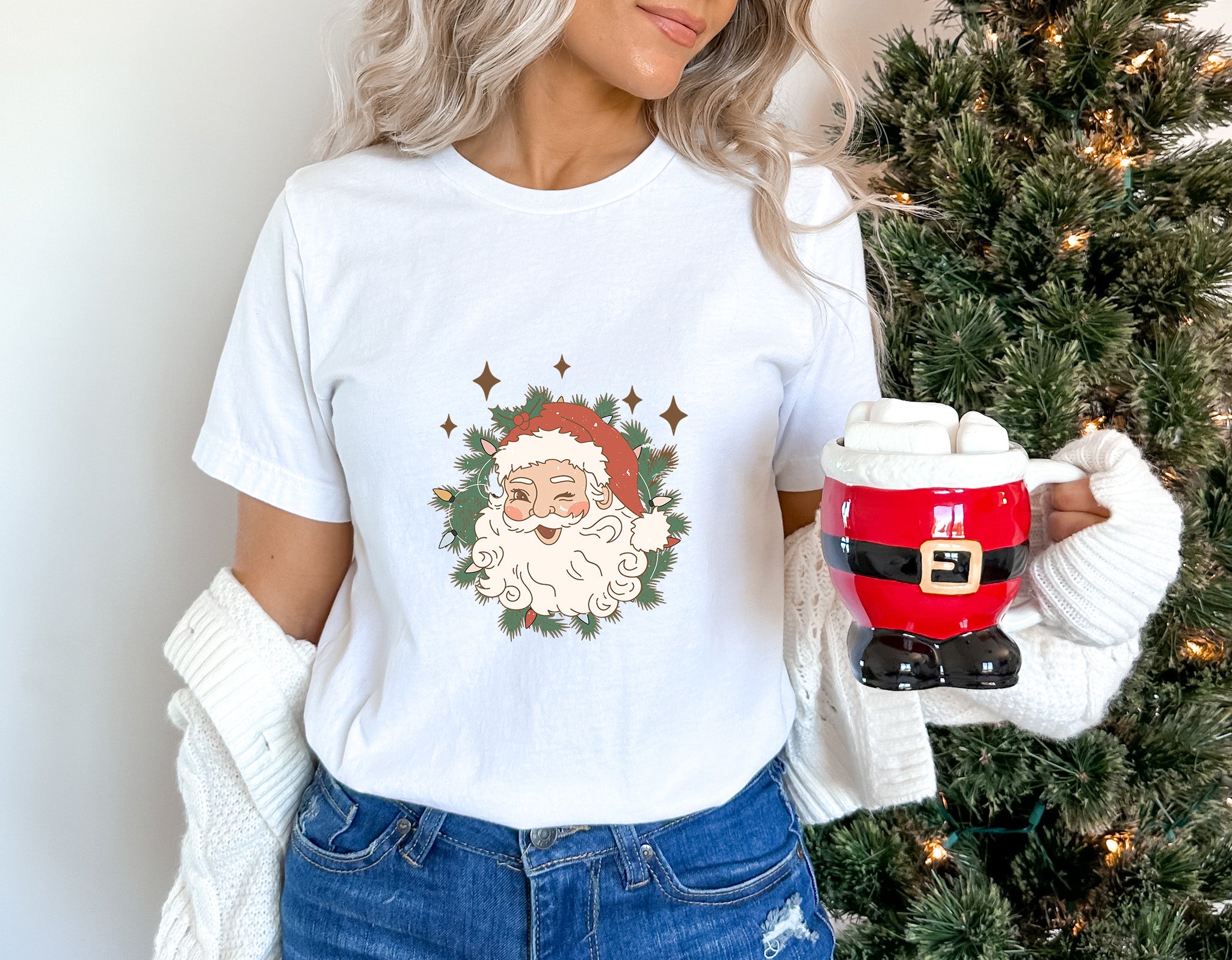 Winking Santa Claus Design - Christmas Unisex Crewneck T-Shirt Sweatshirt Hoodie
