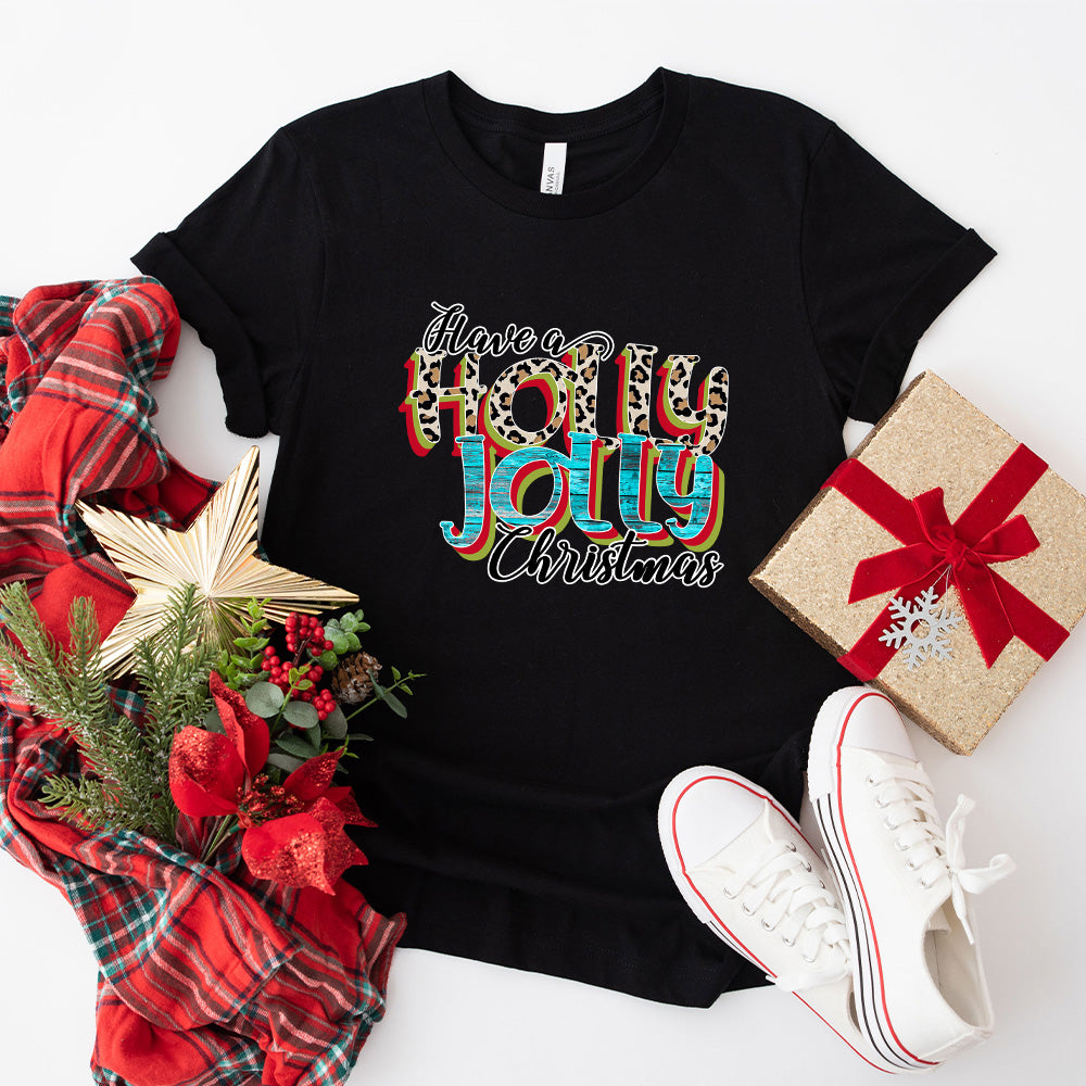 Have A Holly Jolly Christmas Leopard Design - Christmas Unisex Crewneck T-Shirt Sweatshirt Hoodie