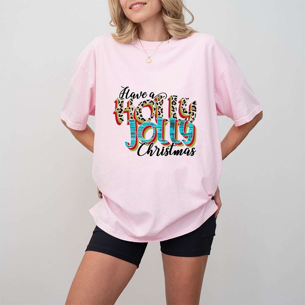 Have A Holly Jolly Christmas Leopard Design - Christmas Unisex Crewneck T-Shirt Sweatshirt Hoodie