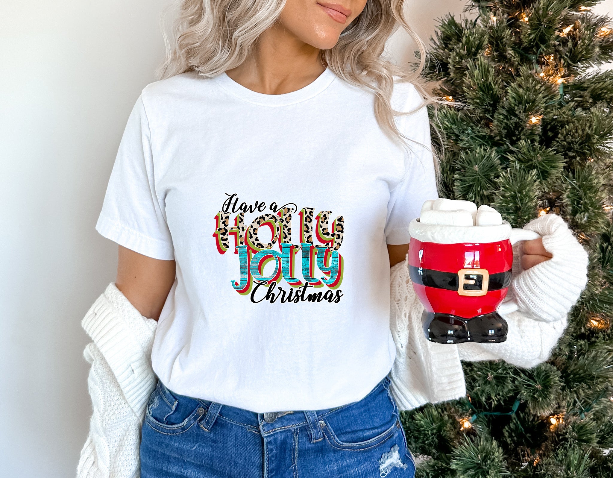 Have A Holly Jolly Christmas Leopard Design - Christmas Unisex Crewneck T-Shirt Sweatshirt Hoodie