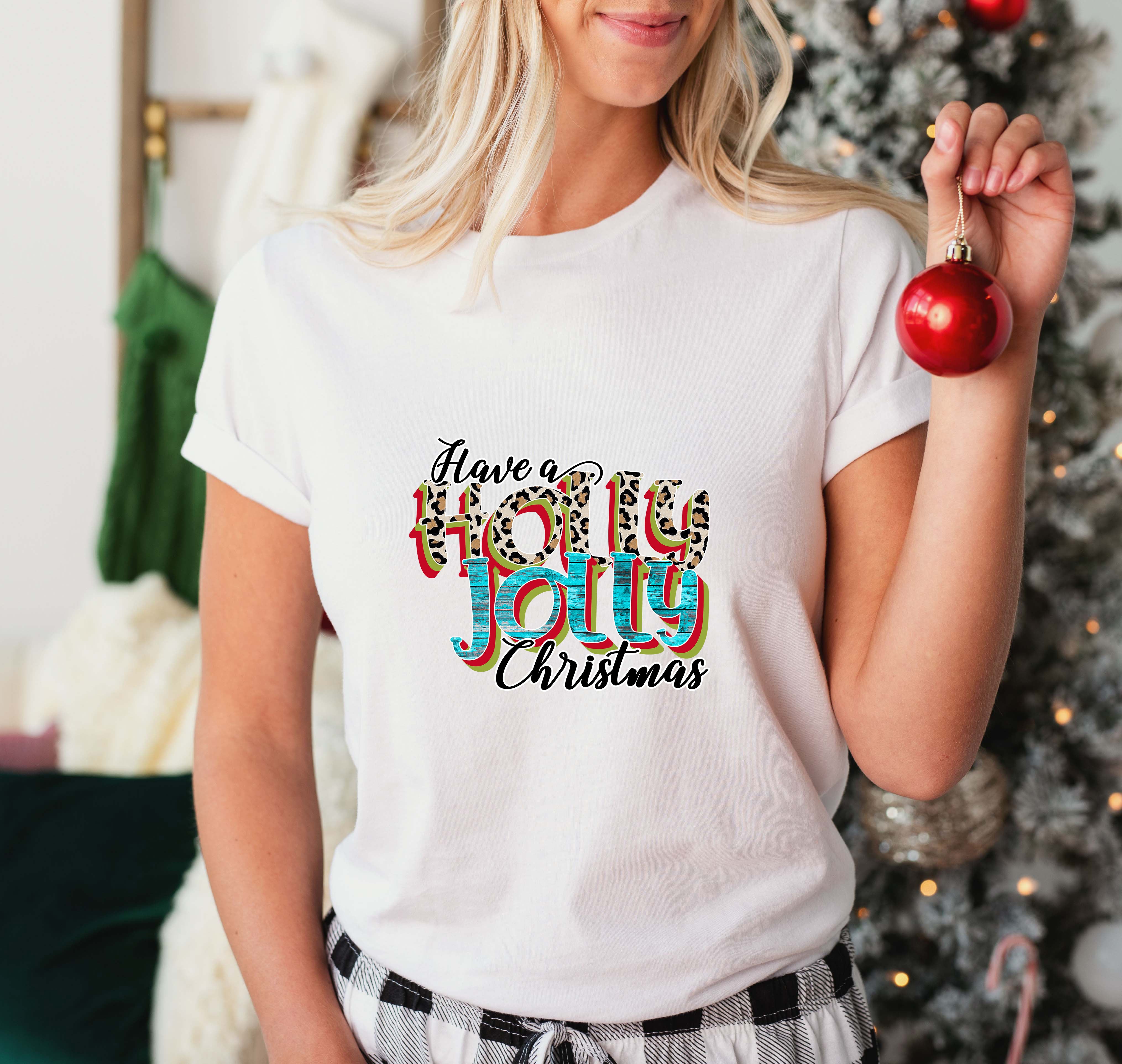 Have A Holly Jolly Christmas Leopard Design - Christmas Unisex Crewneck T-Shirt Sweatshirt Hoodie