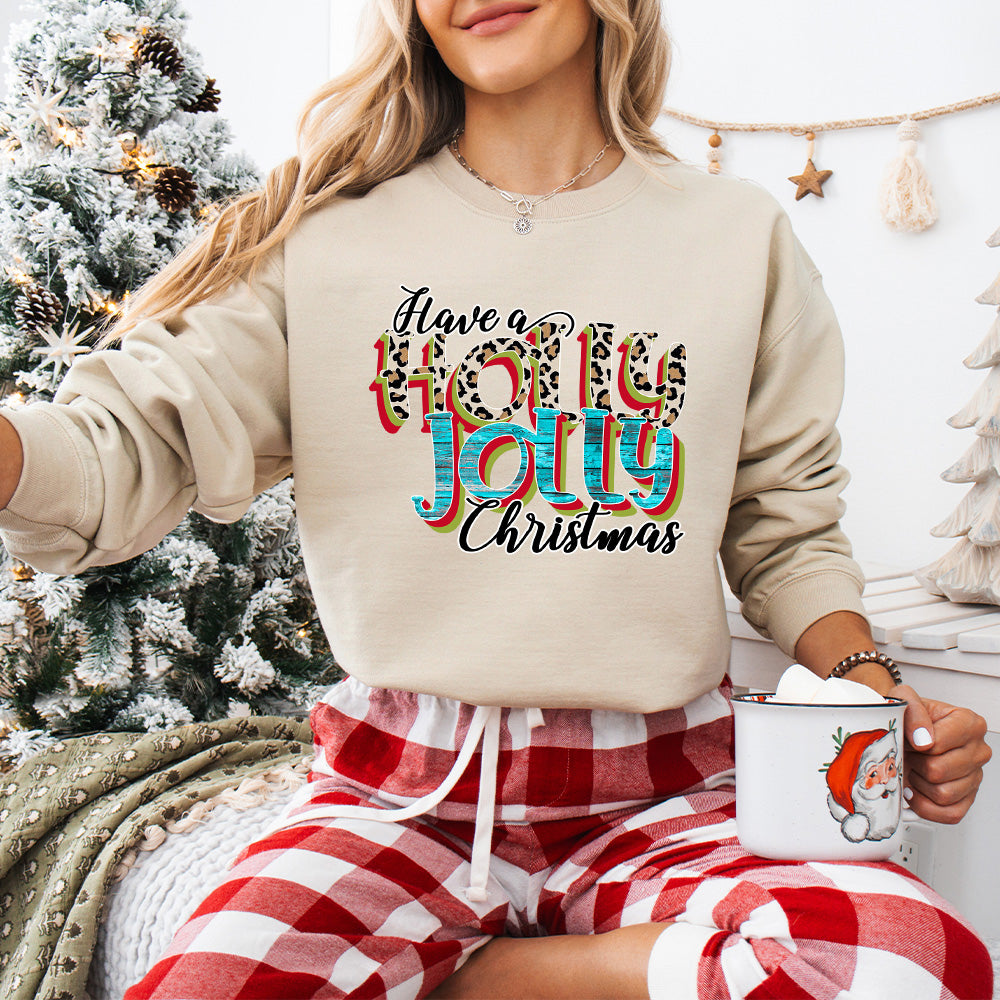 Have A Holly Jolly Christmas Leopard Design - Christmas Unisex Crewneck T-Shirt Sweatshirt Hoodie