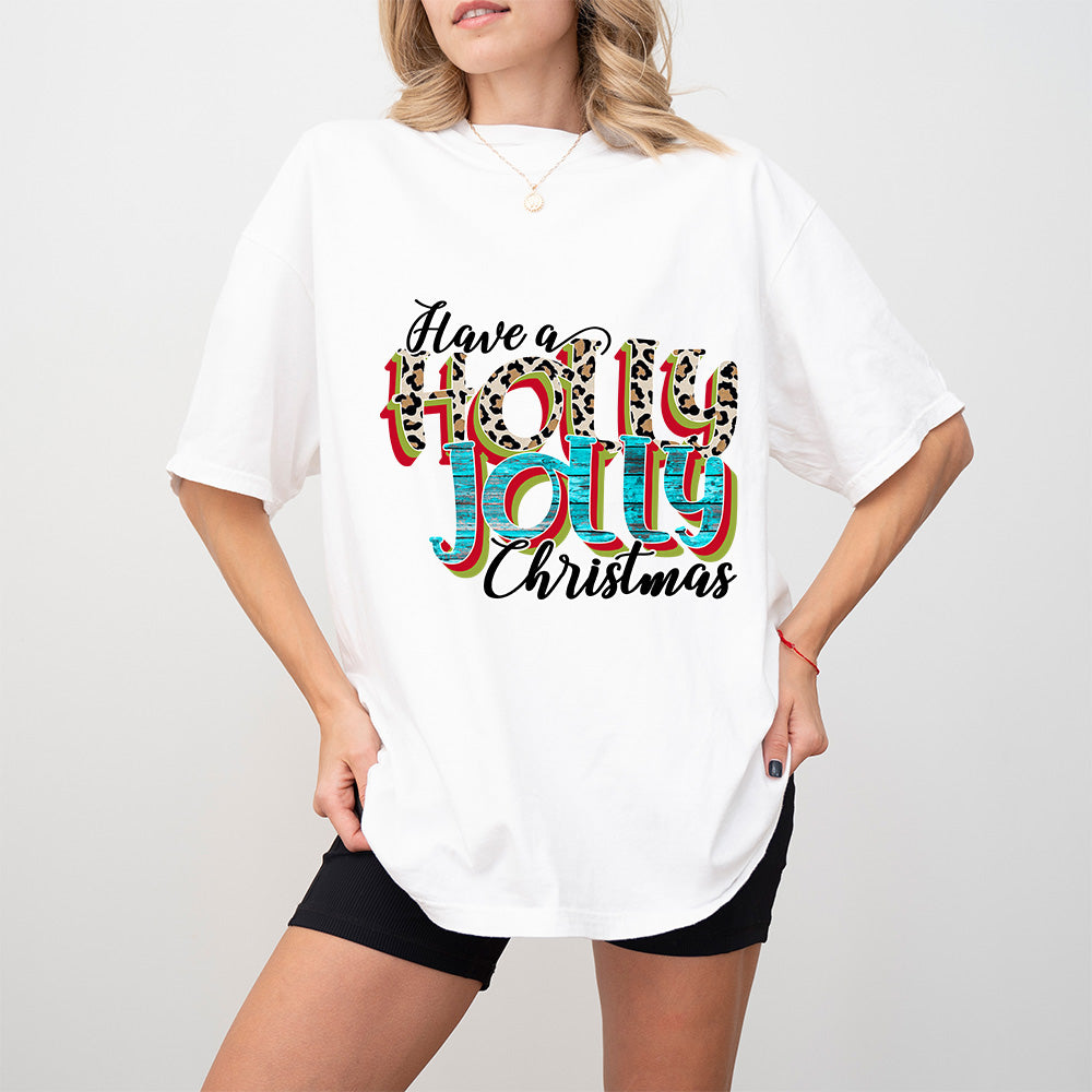 Have A Holly Jolly Christmas Leopard Design - Christmas Unisex Crewneck T-Shirt Sweatshirt Hoodie