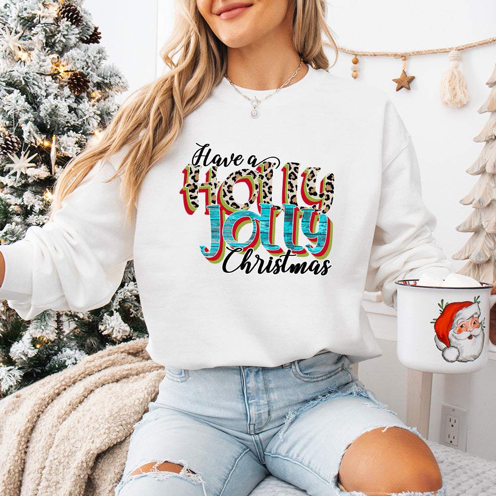 Have A Holly Jolly Christmas Leopard Design - Christmas Unisex Crewneck T-Shirt Sweatshirt Hoodie