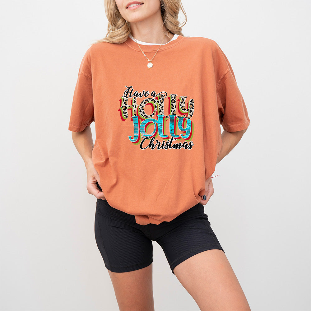 Have A Holly Jolly Christmas Leopard Design - Christmas Unisex Crewneck T-Shirt Sweatshirt Hoodie
