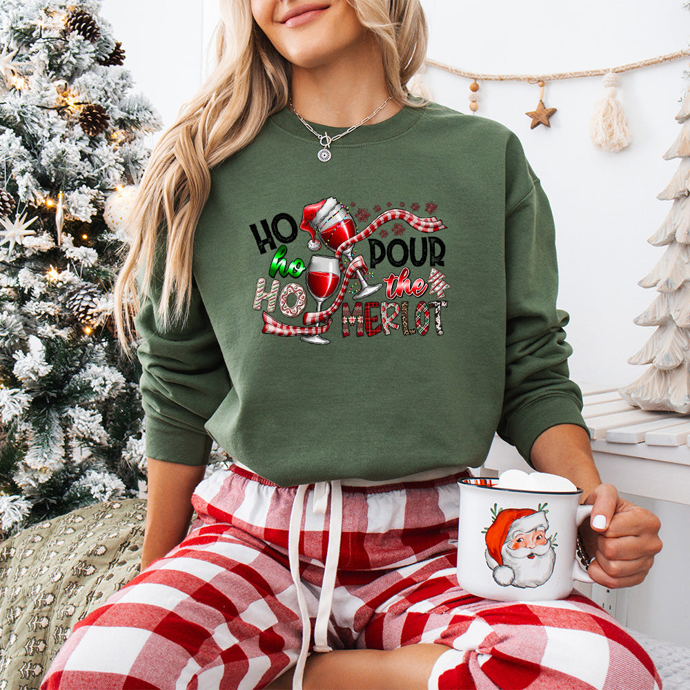 Ho Ho Ho Pour The Merlot - Christmas Unisex Crewneck T-Shirt Sweatshirt Hoodie