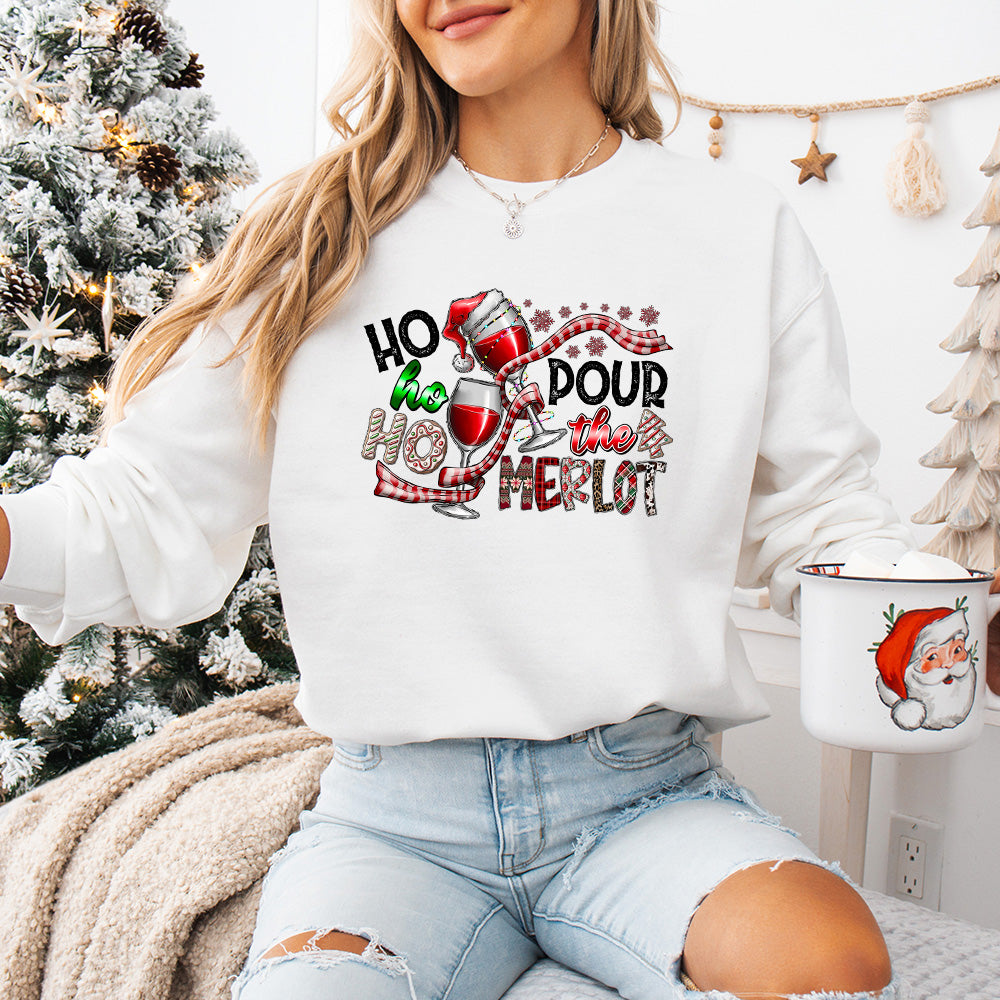 Ho Ho Ho Pour The Merlot - Christmas Unisex Crewneck T-Shirt Sweatshirt Hoodie
