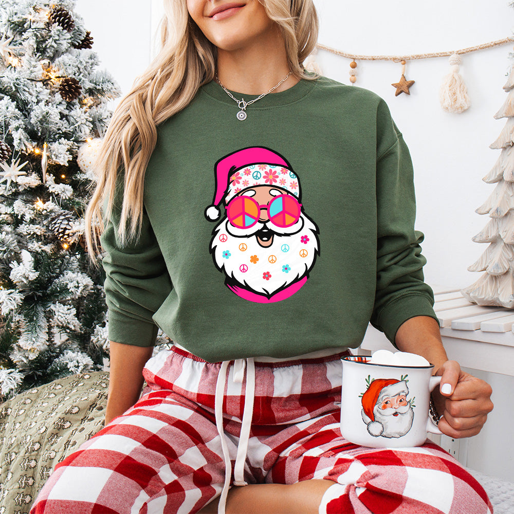 Santa Peace Symbol Glasses Design - Christmas Unisex Crewneck T-Shirt Sweatshirt Hoodie