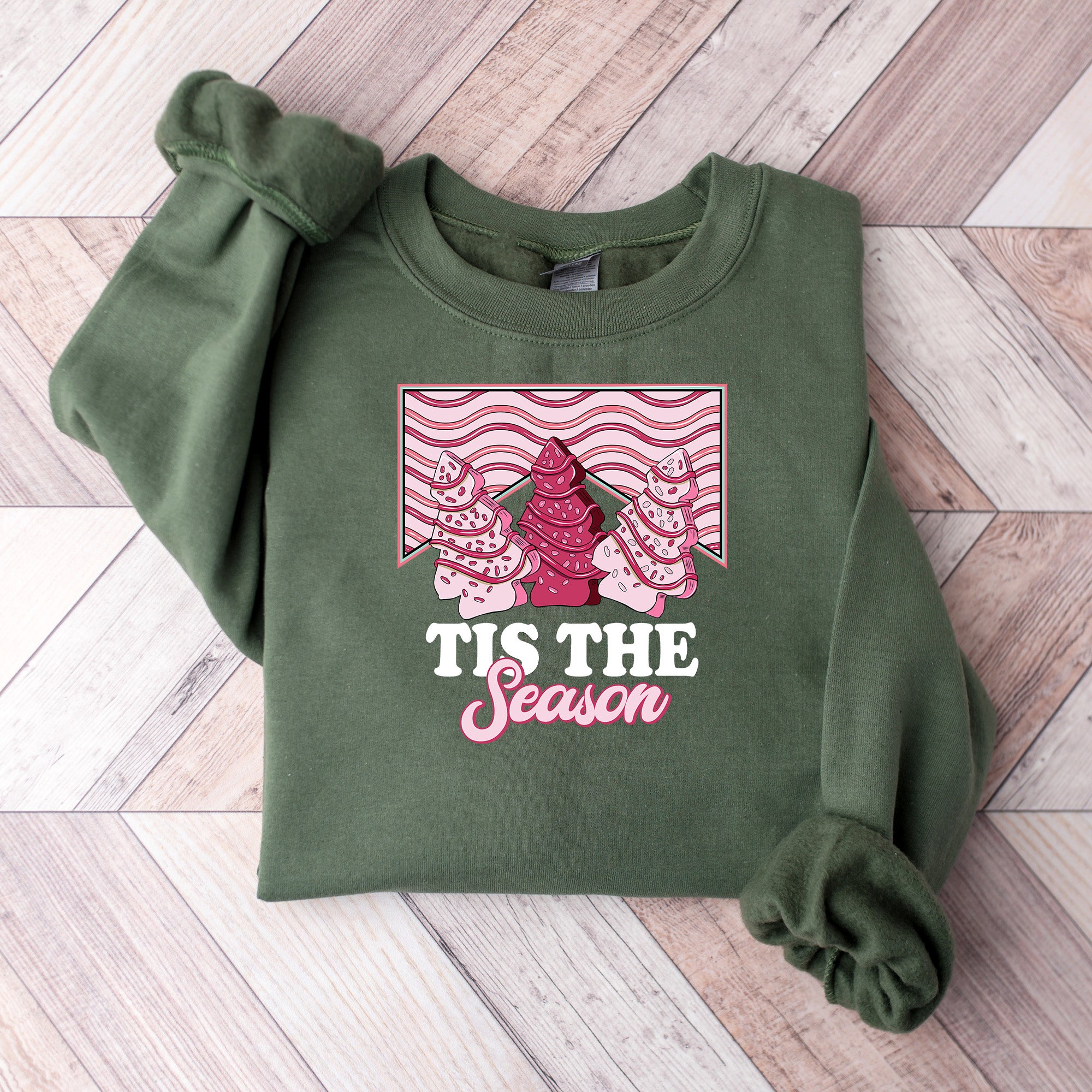 Tis The Season Pink Trees Design - Christmas Unisex Crewneck T-Shirt Sweatshirt Hoodie