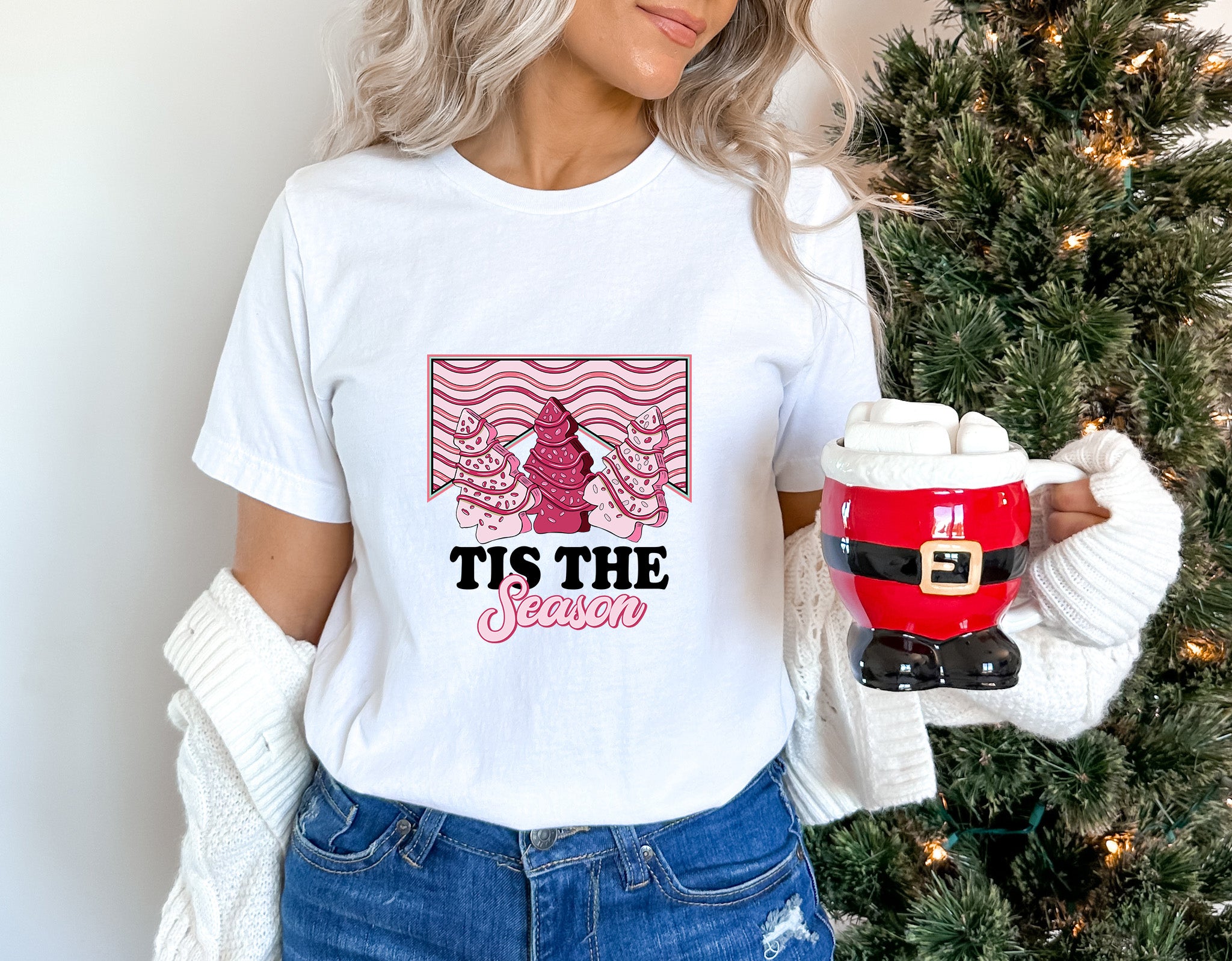 Tis The Season Pink Trees Design - Christmas Unisex Crewneck T-Shirt Sweatshirt Hoodie