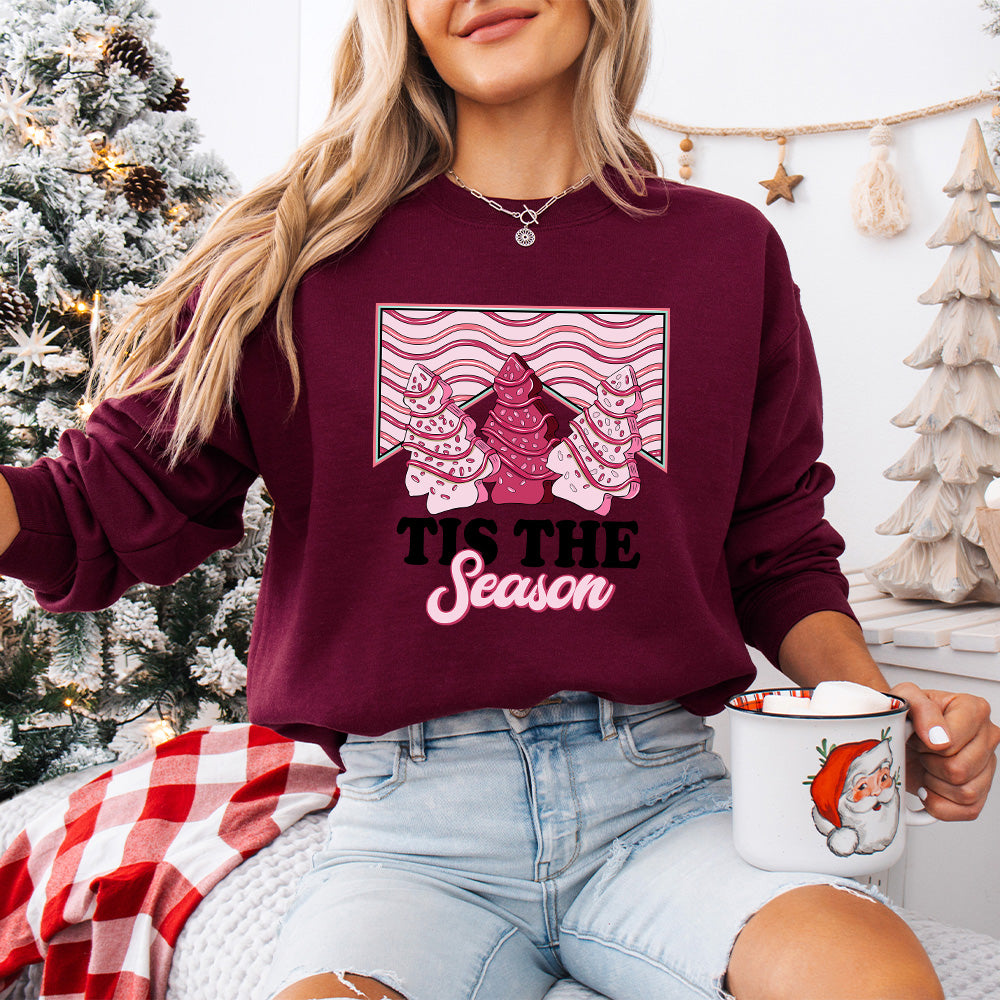 Tis The Season Pink Trees Design - Christmas Unisex Crewneck T-Shirt Sweatshirt Hoodie