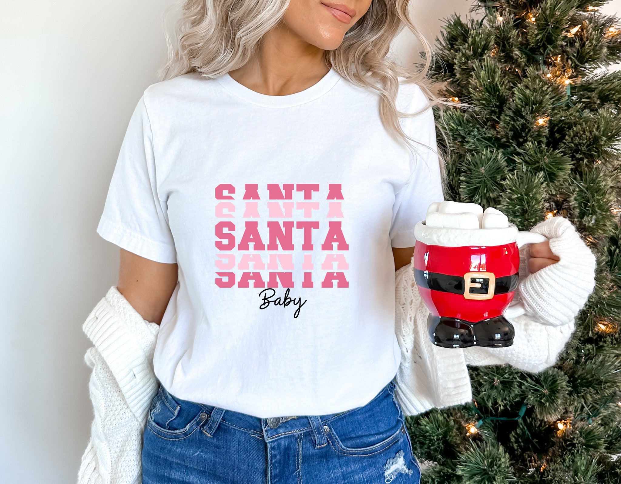 Pink Santa Baby Design - Christmas Unisex Crewneck T-Shirt Sweatshirt Hoodie