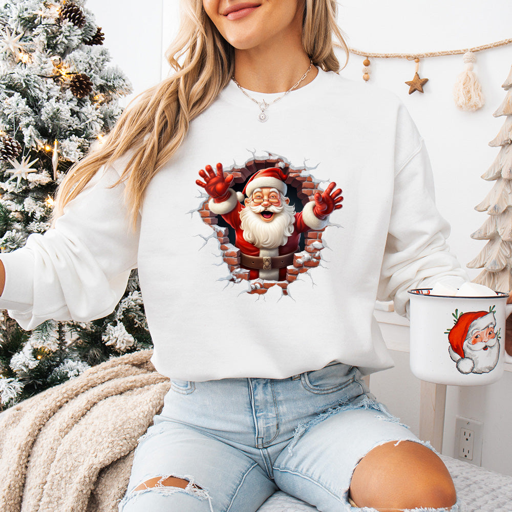 Brick Wall Santa Christmas Design - Christmas Unisex Crewneck T-Shirt Sweatshirt Hoodie