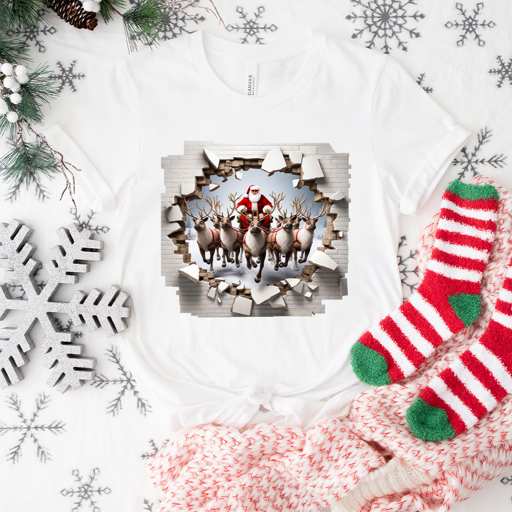 Santa and Reindeer Design - Christmas Unisex Crewneck T-Shirt Sweatshirt Hoodie