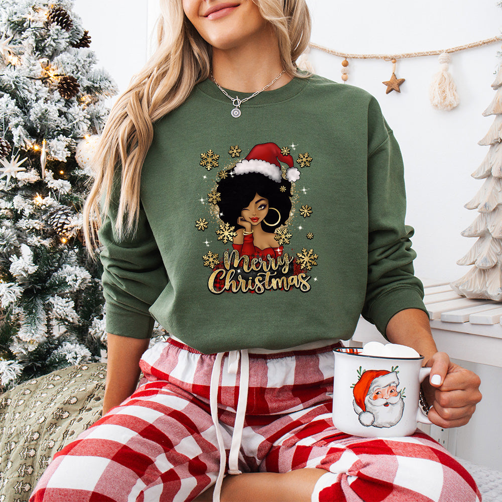 Afro Woman Merry Christmas - Christmas Unisex Crewneck T-Shirt Sweatshirt Hoodie