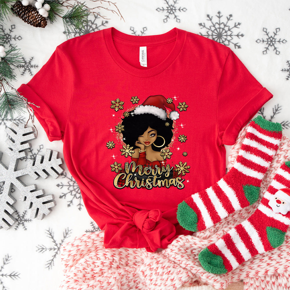Afro Woman Merry Christmas - Christmas Unisex Crewneck T-Shirt Sweatshirt Hoodie