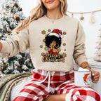 Afro Woman Merry Christmas - Christmas Unisex Crewneck T-Shirt Sweatshirt Hoodie