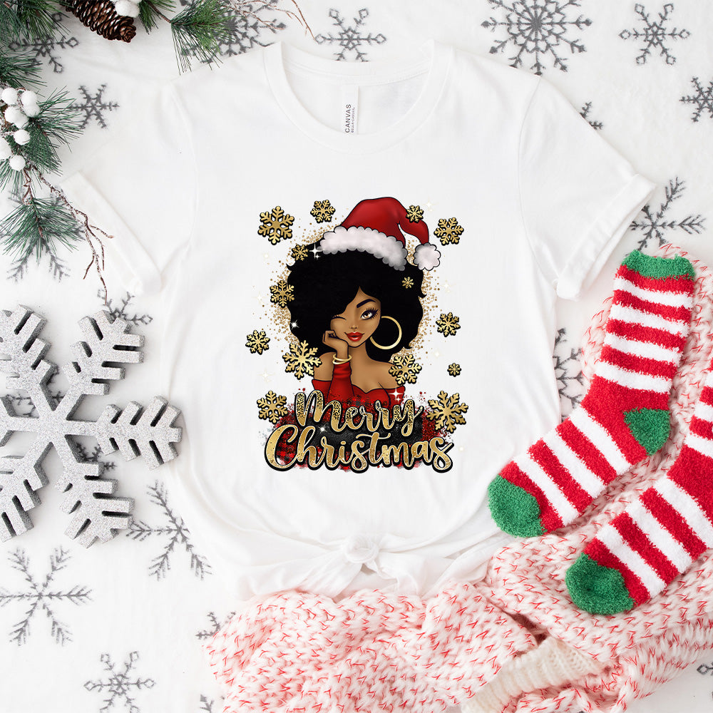 Afro Woman Merry Christmas - Christmas Unisex Crewneck T-Shirt Sweatshirt Hoodie