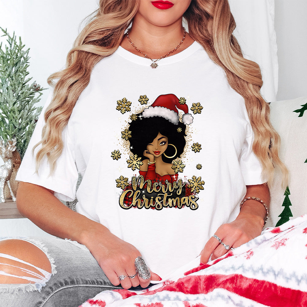 Afro Woman Merry Christmas - Christmas Unisex Crewneck T-Shirt Sweatshirt Hoodie