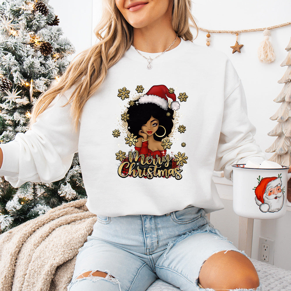 Afro Woman Merry Christmas - Christmas Unisex Crewneck T-Shirt Sweatshirt Hoodie