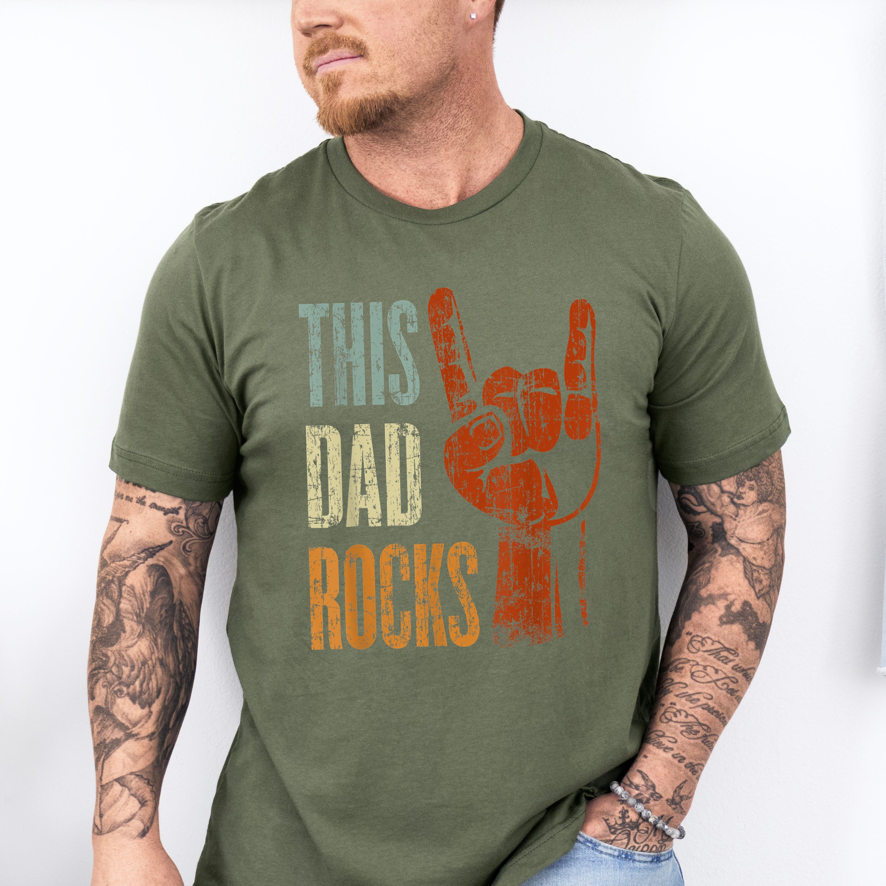This Dad Rocks Father&#39;s Day Unisex Crewneck T-Shirt Sweatshirt Hoodie