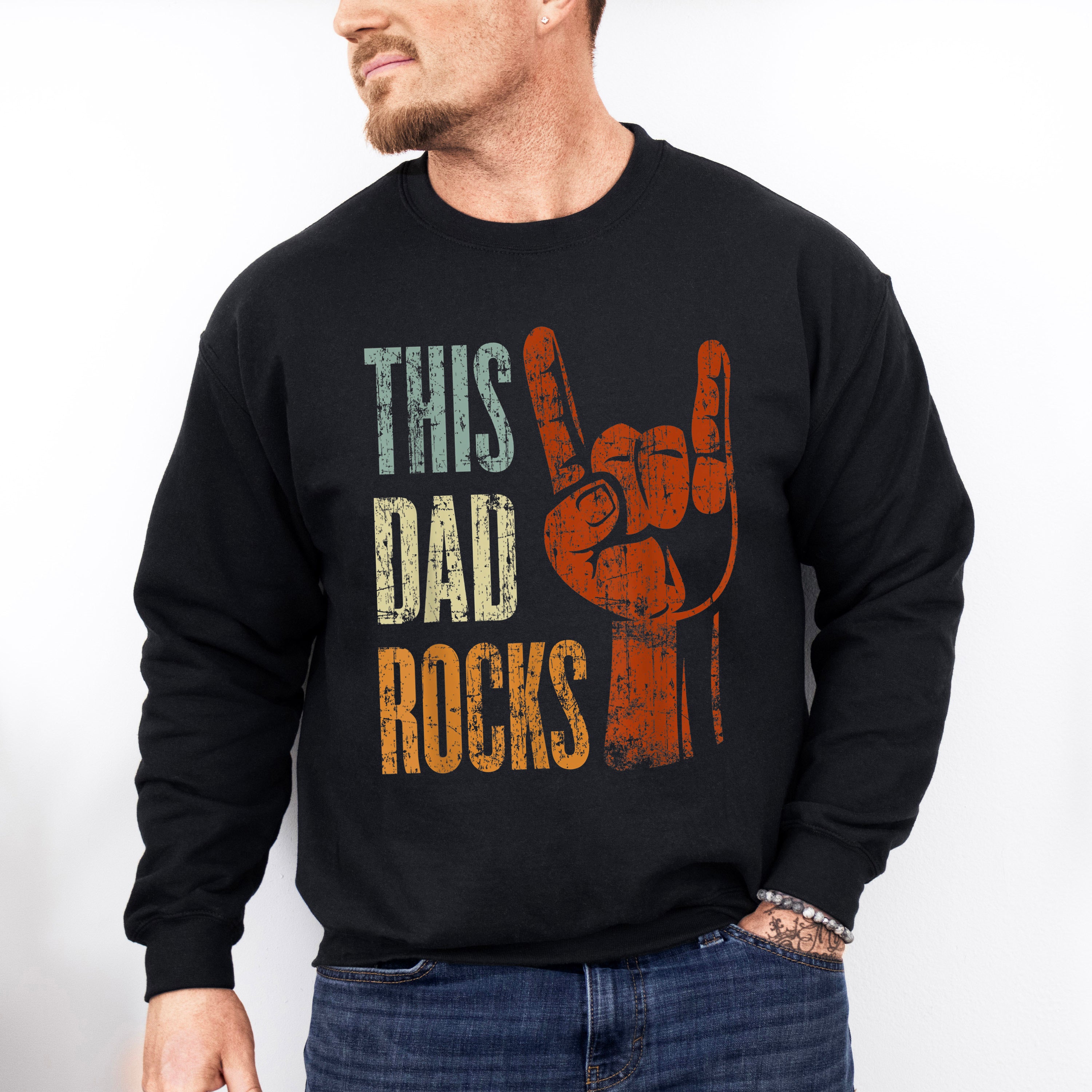 This Dad Rocks Father&#39;s Day Unisex Crewneck T-Shirt Sweatshirt Hoodie