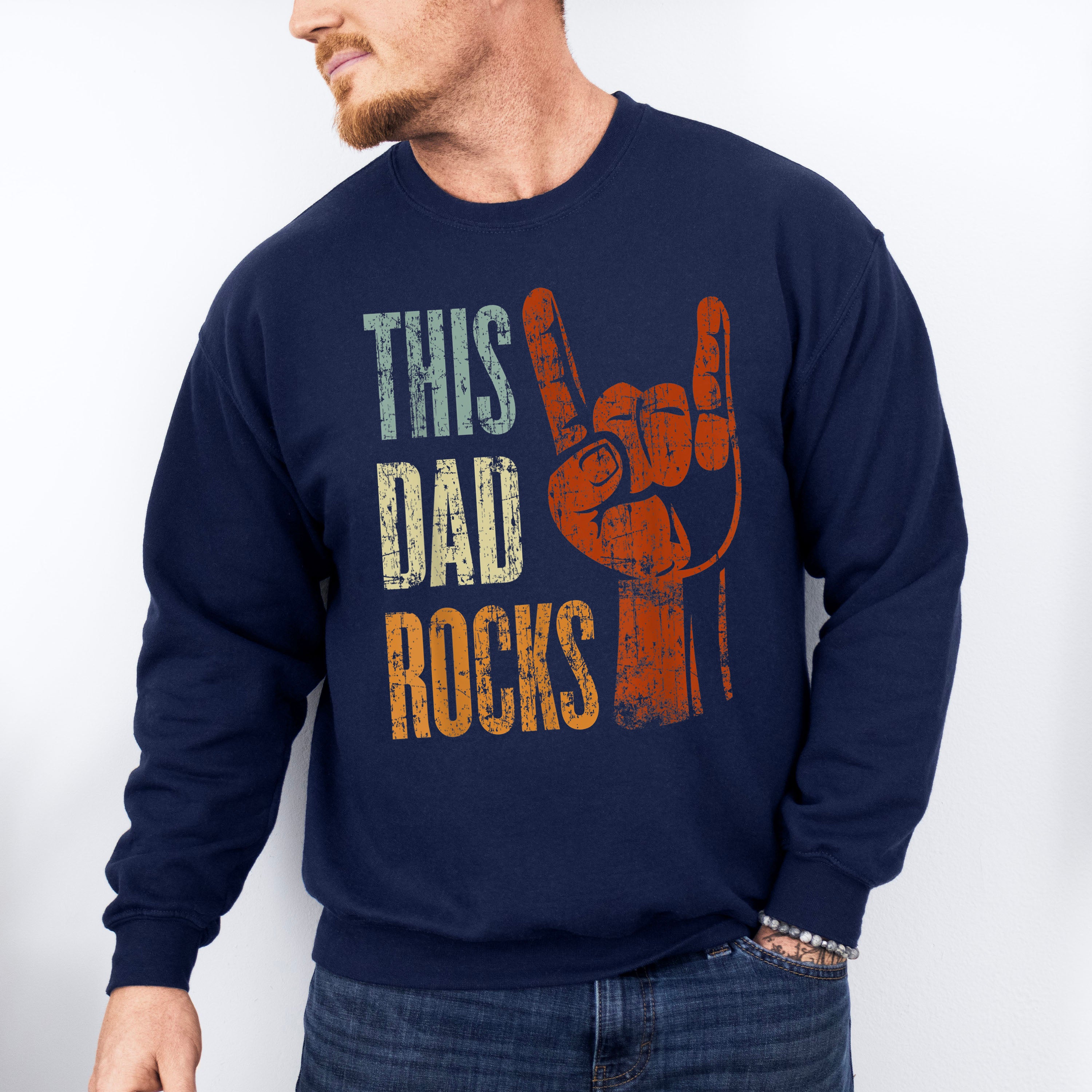 This Dad Rocks Father&#39;s Day Unisex Crewneck T-Shirt Sweatshirt Hoodie