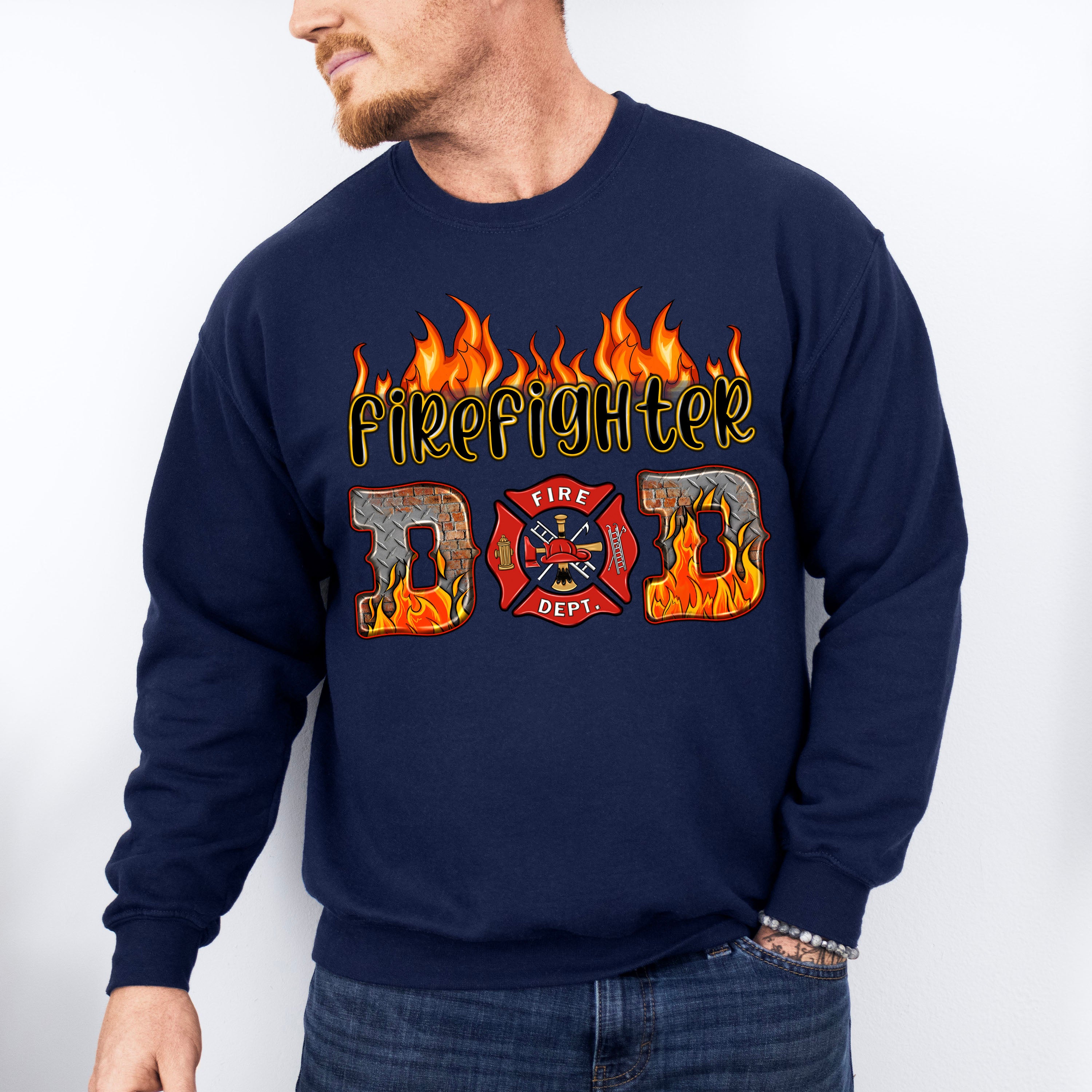 Firefighter Dad Father&#39;s Day Unisex Crewneck T-Shirt Sweatshirt Hoodie