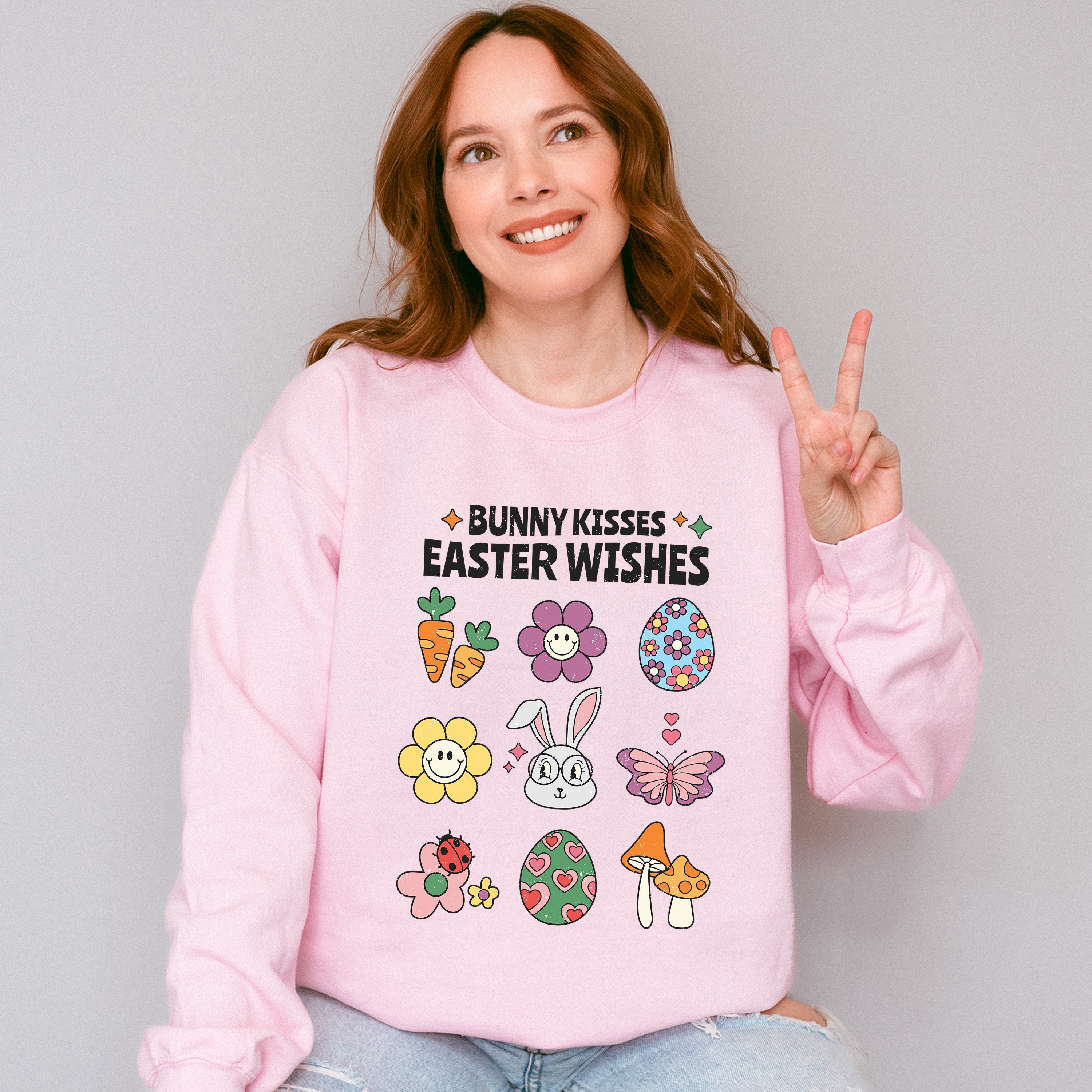 Bunny Kissed Easter Wishes Easter Day Unisex Crewneck T-Shirt Sweatshirt Hoodie