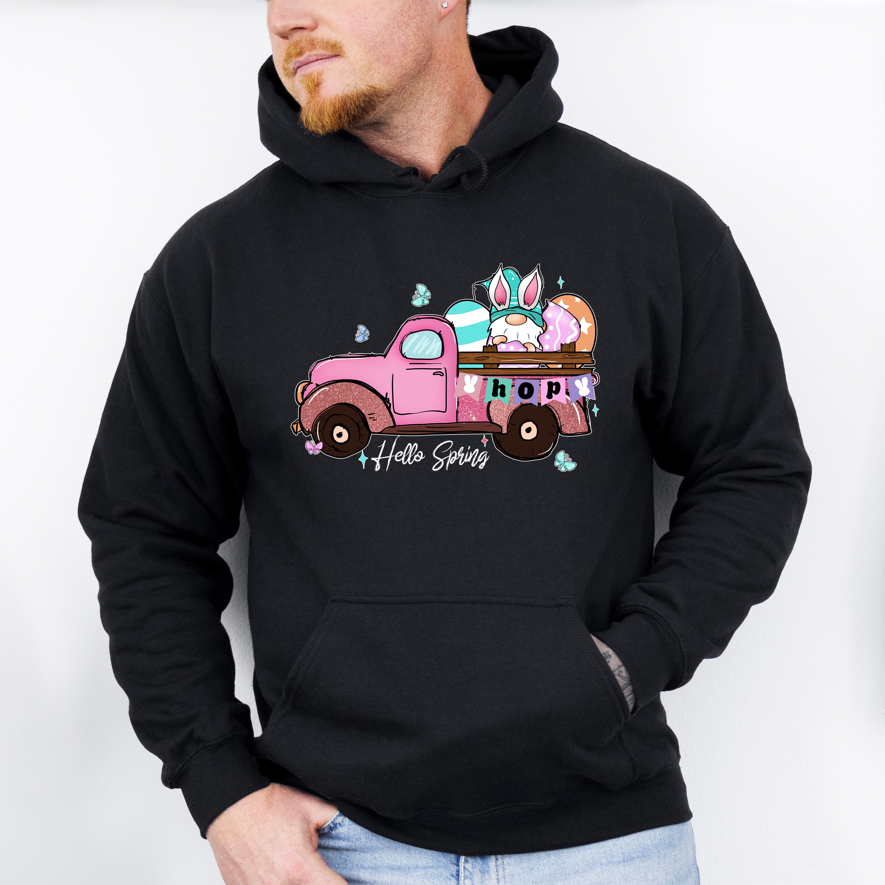 Hello Spring Truck Easter Day Unisex Crewneck T-Shirt Sweatshirt Hoodie