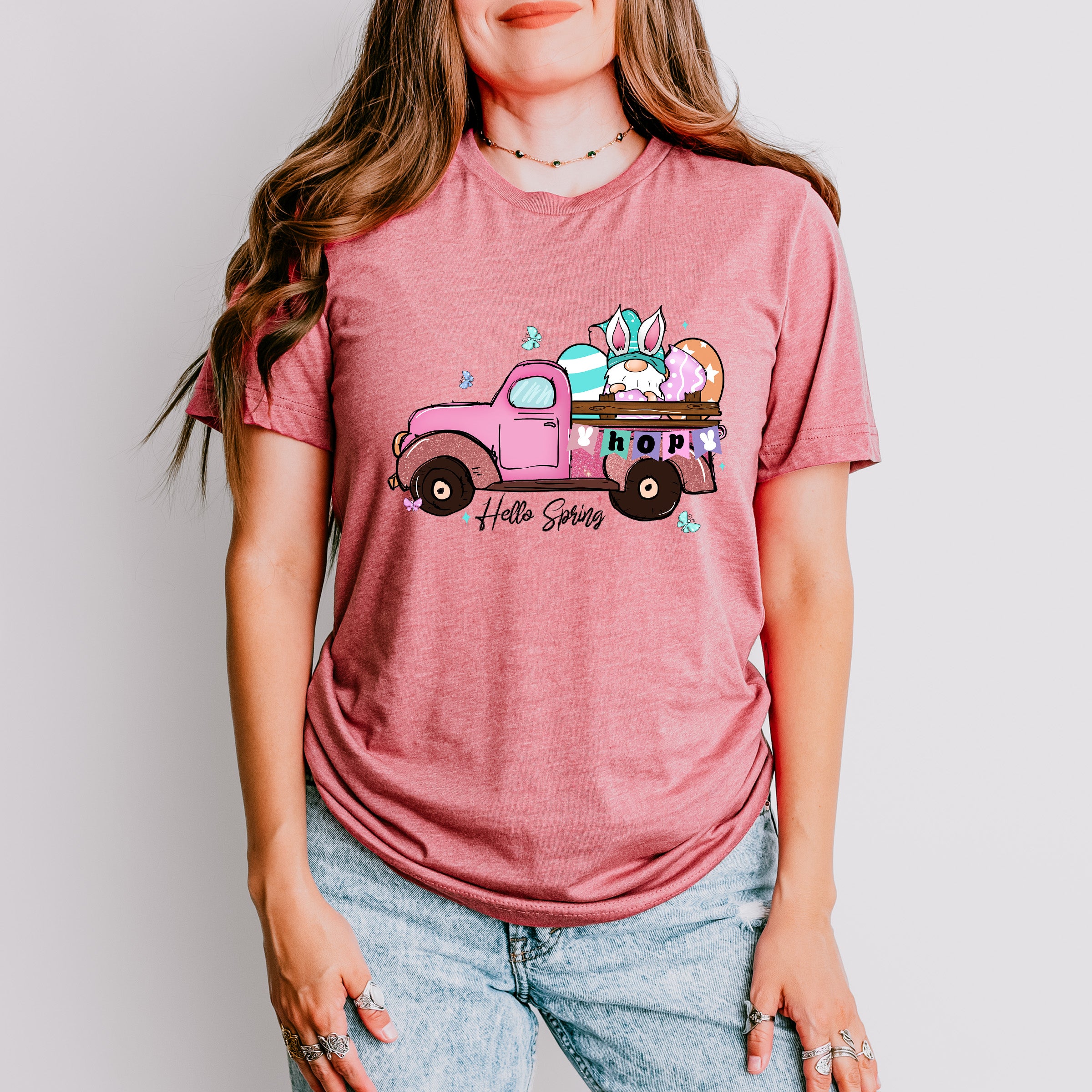 Hello Spring Truck Easter Day Unisex Crewneck T-Shirt Sweatshirt Hoodie