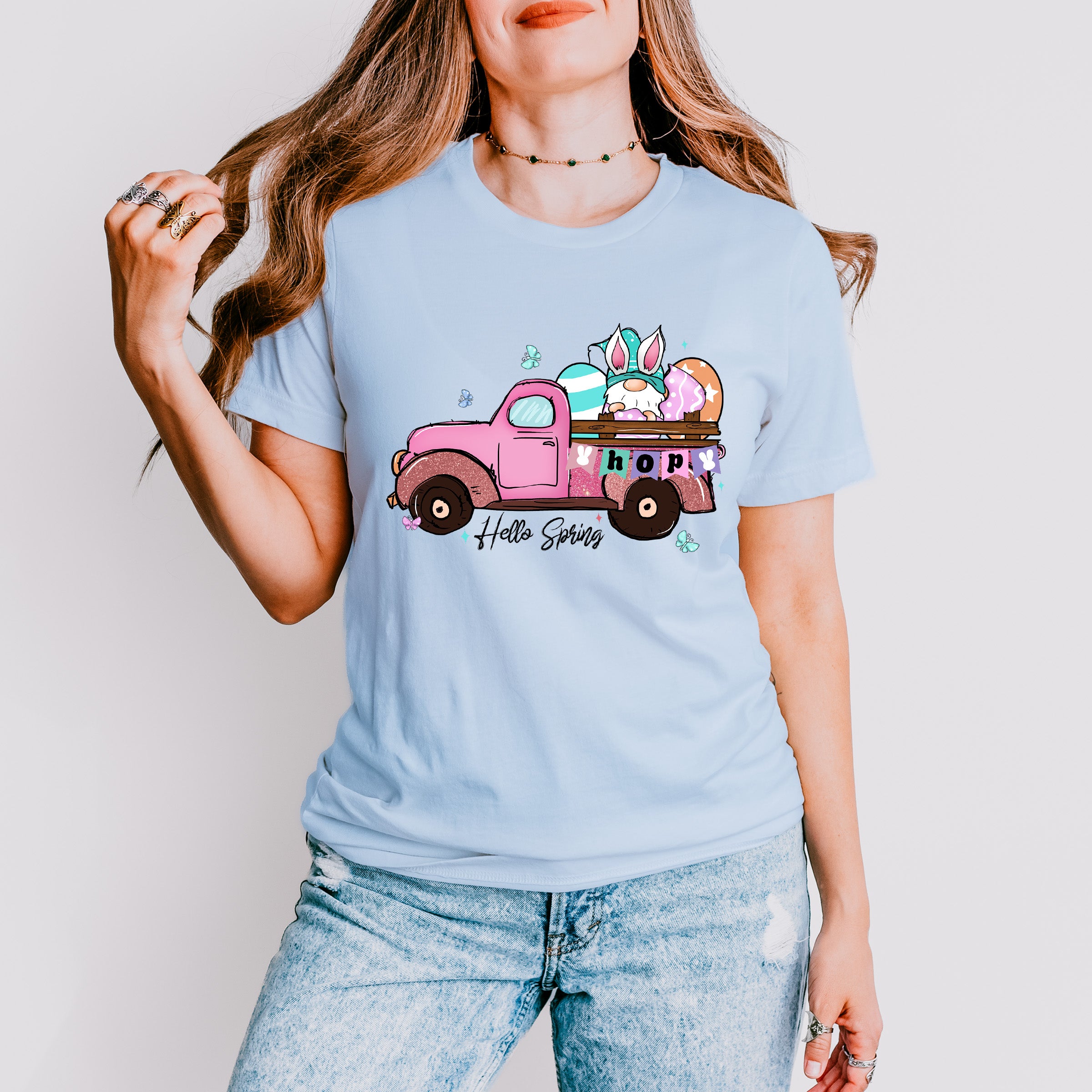 Hello Spring Truck Easter Day Unisex Crewneck T-Shirt Sweatshirt Hoodie