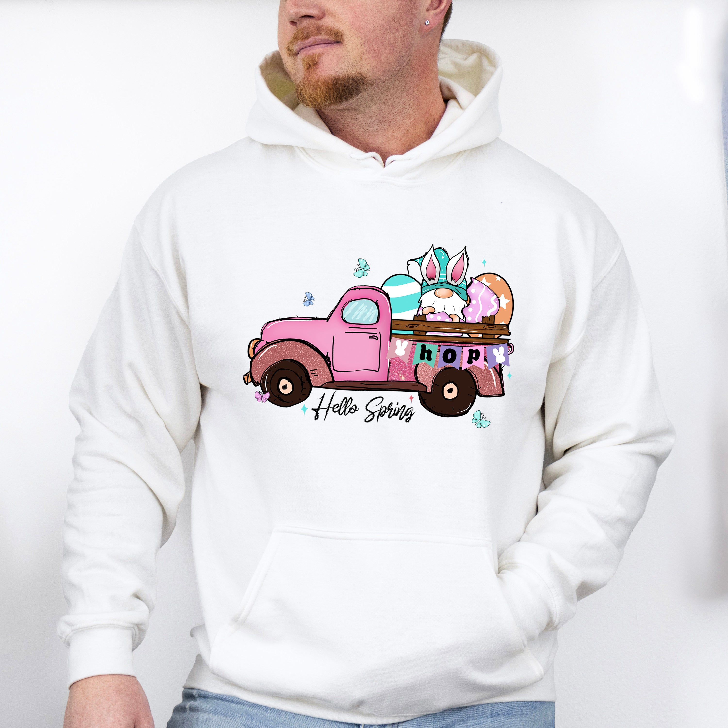 Hello Spring Truck Easter Day Unisex Crewneck T-Shirt Sweatshirt Hoodie