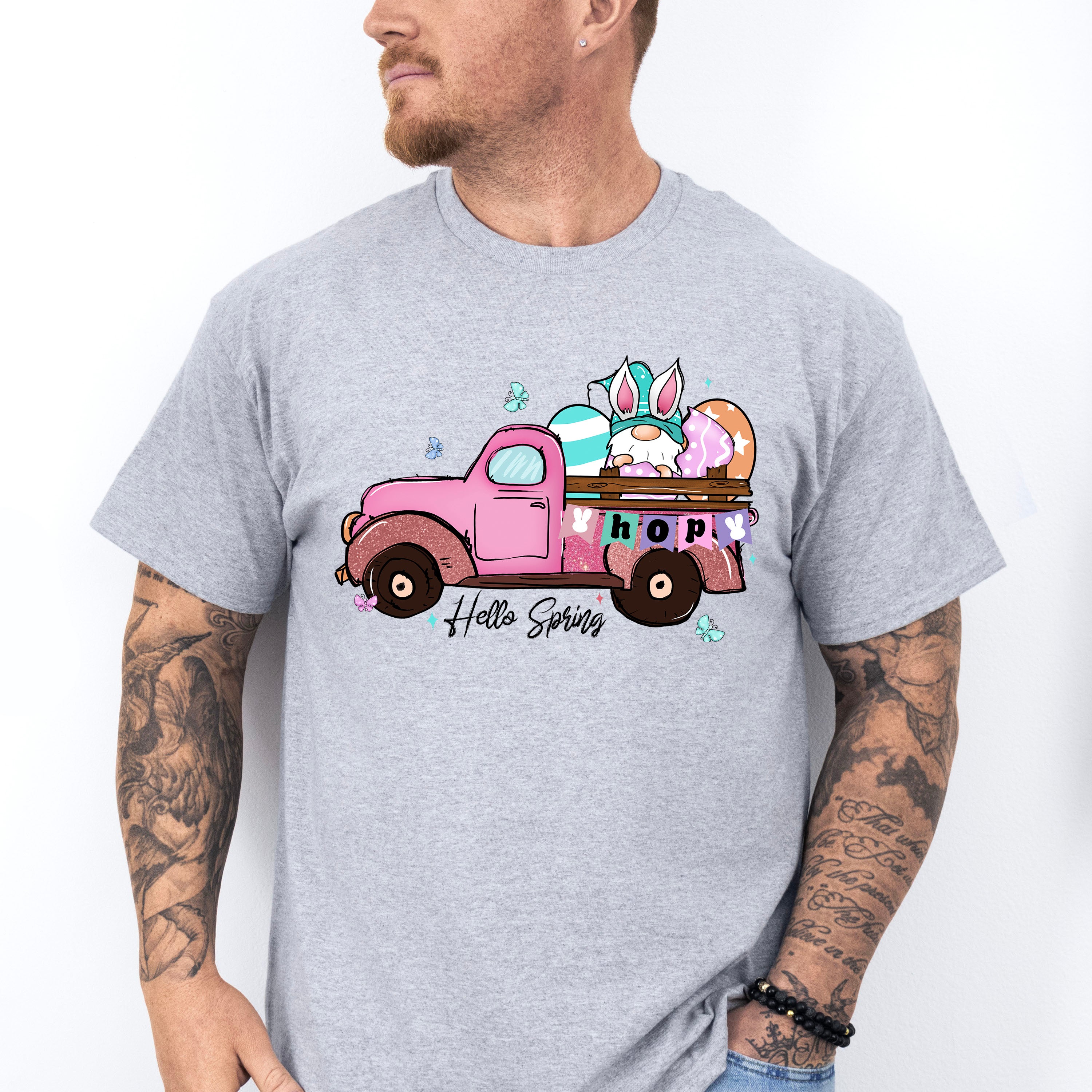 Hello Spring Truck Easter Day Unisex Crewneck T-Shirt Sweatshirt Hoodie