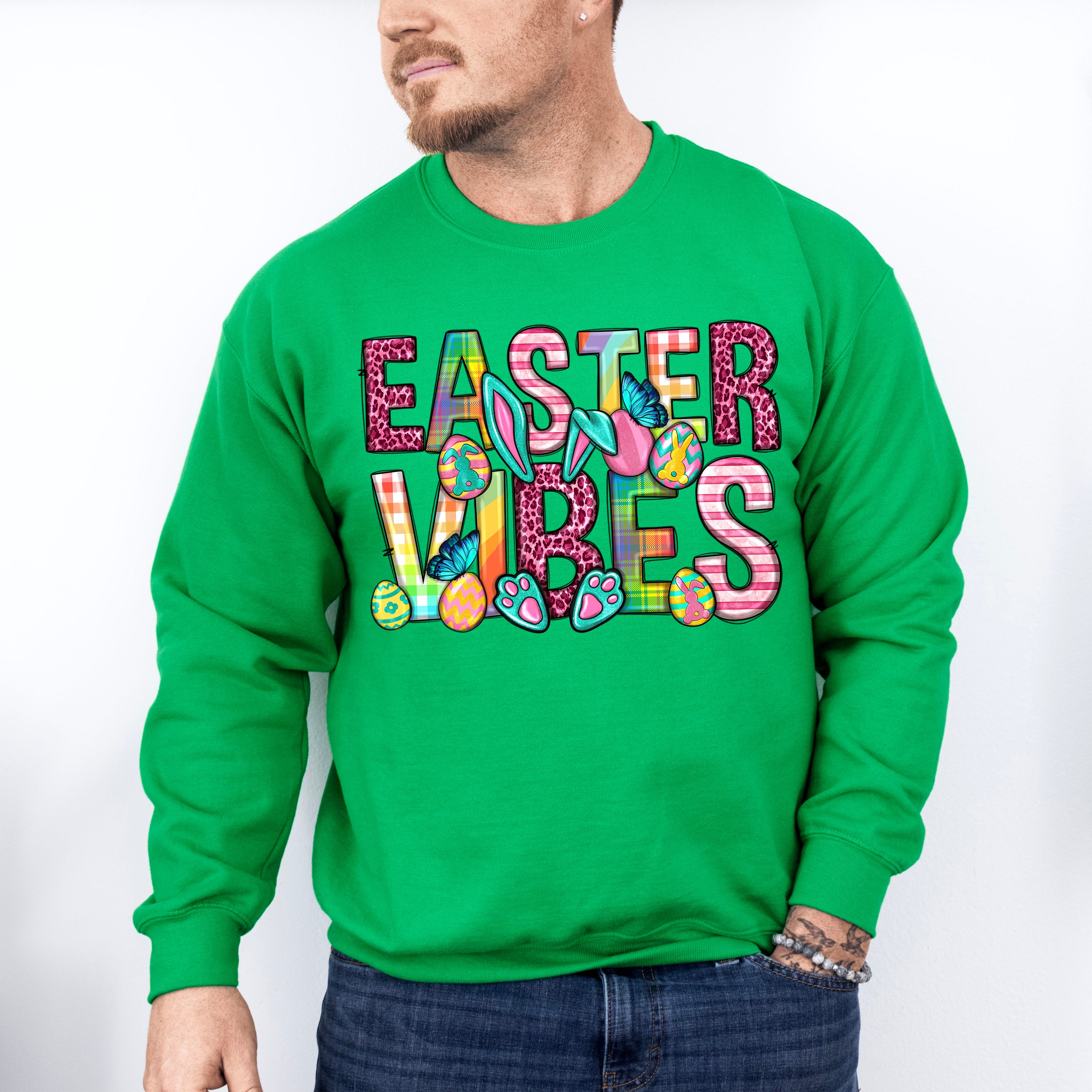 Easter Vibes Eggs Easter Day Unisex Crewneck T-Shirt Sweatshirt Hoodie