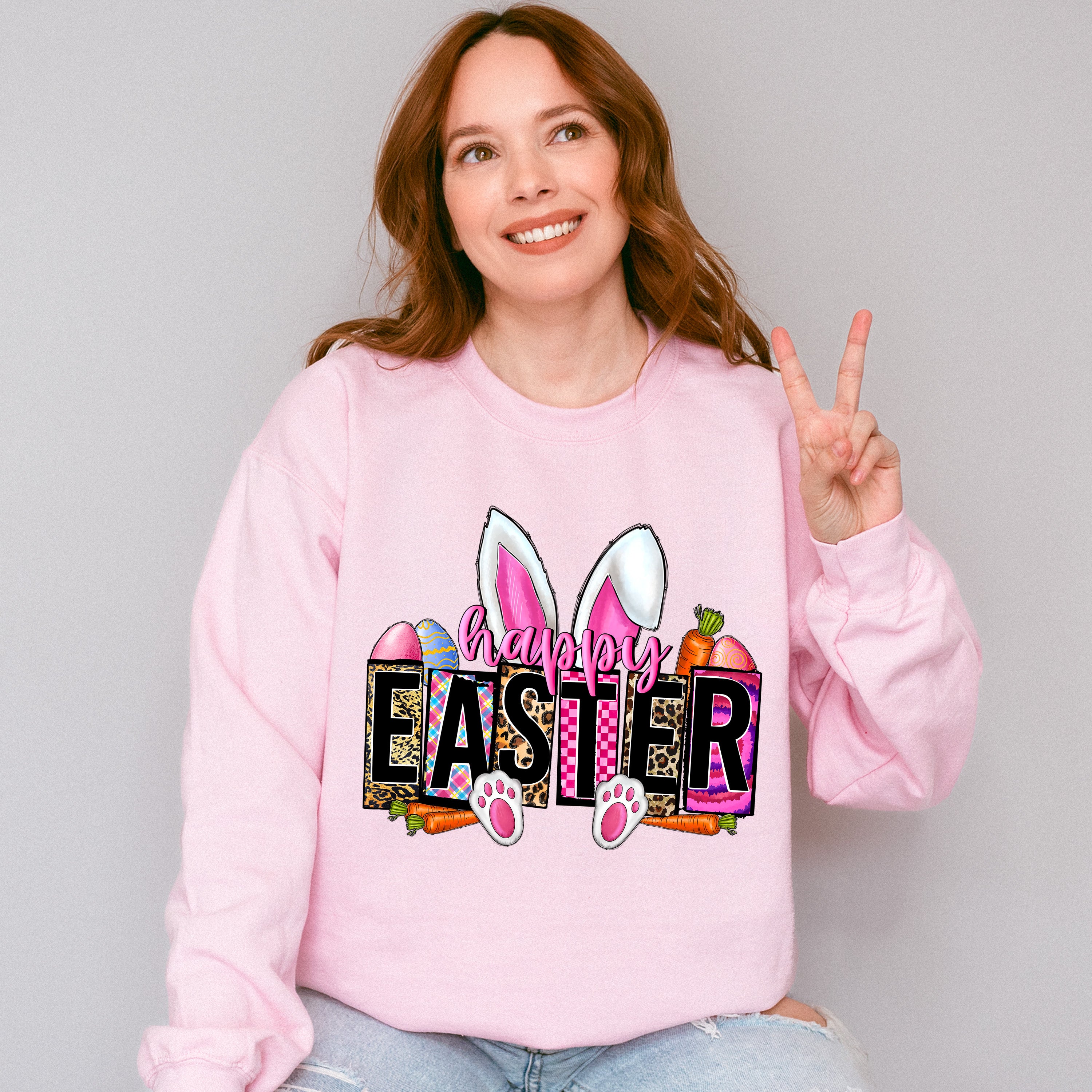 Happy Easter White Bunny Easter Day Unisex Crewneck T-Shirt Sweatshirt Hoodie