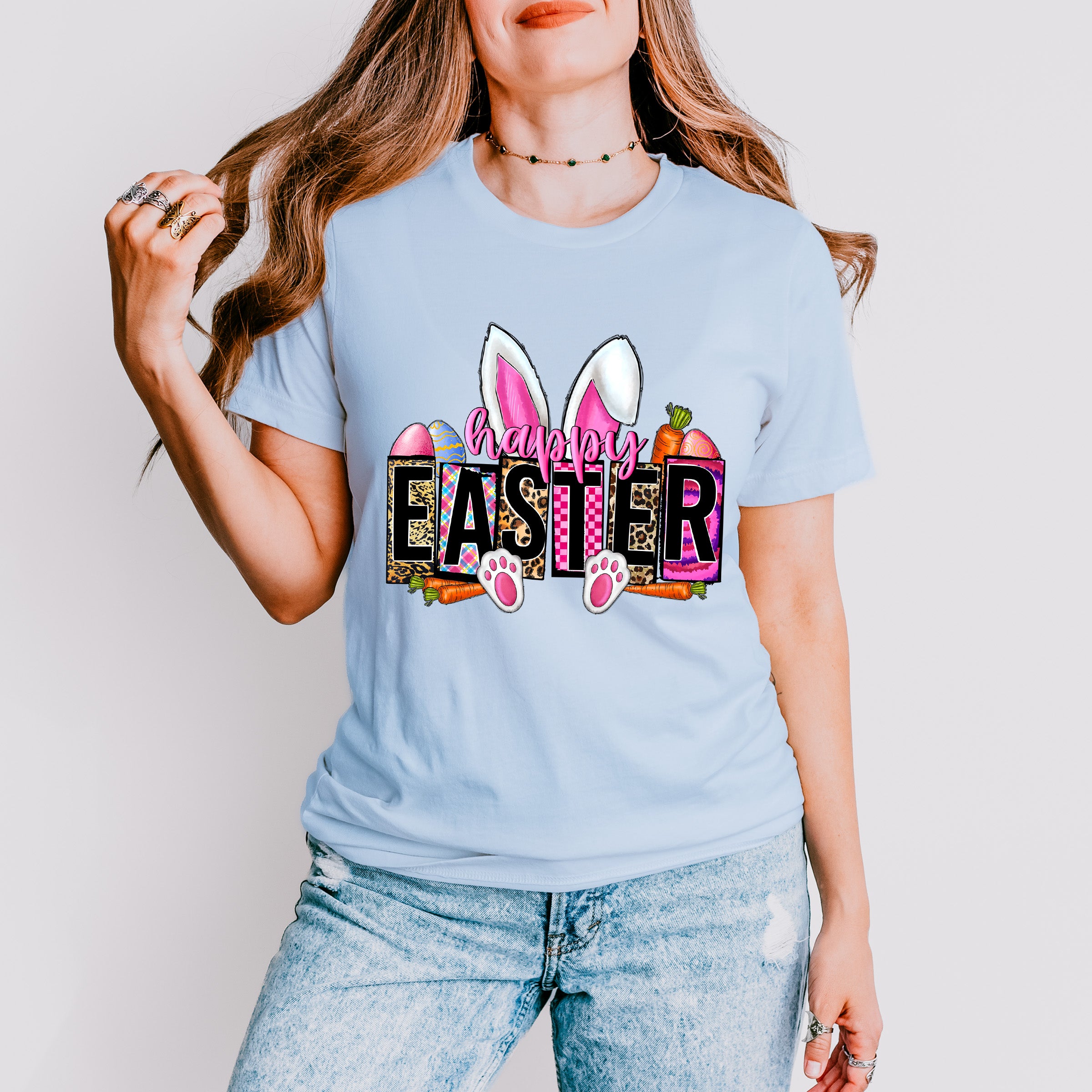 Happy Easter White Bunny Easter Day Unisex Crewneck T-Shirt Sweatshirt Hoodie